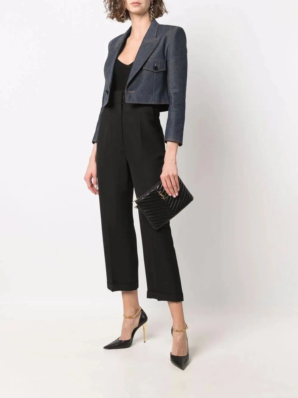 Saint Laurent Paris o1s1wg110225 700597 Cropped Jacket Deep Marine Denim in Blue Size M / US 6-8 / IT 42-44 - 2 Thumbnail