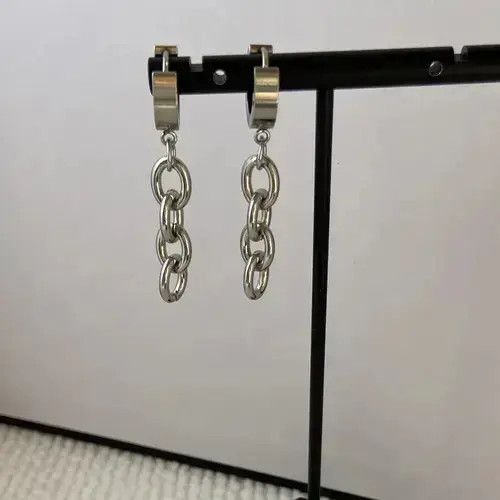 Other Stainless Steel Tassel Chain Dangle Drop Earrings for Men Size ONE SIZE - 4 Thumbnail