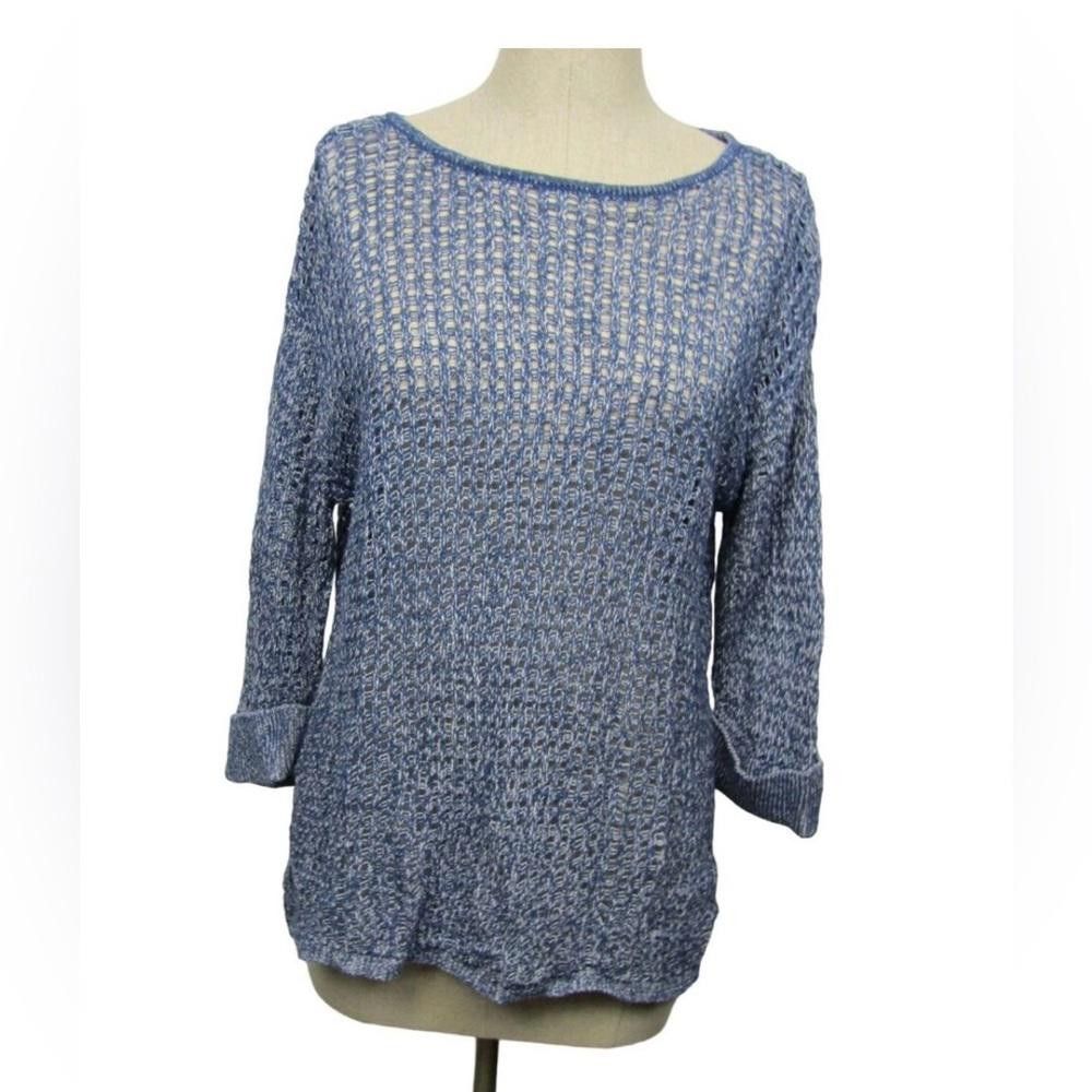 Designer J. Jill Blue Open Knit Linen Cuffed Sweater XS Size XS / US 0-2 / IT 36-38 - 1 Thumbnail