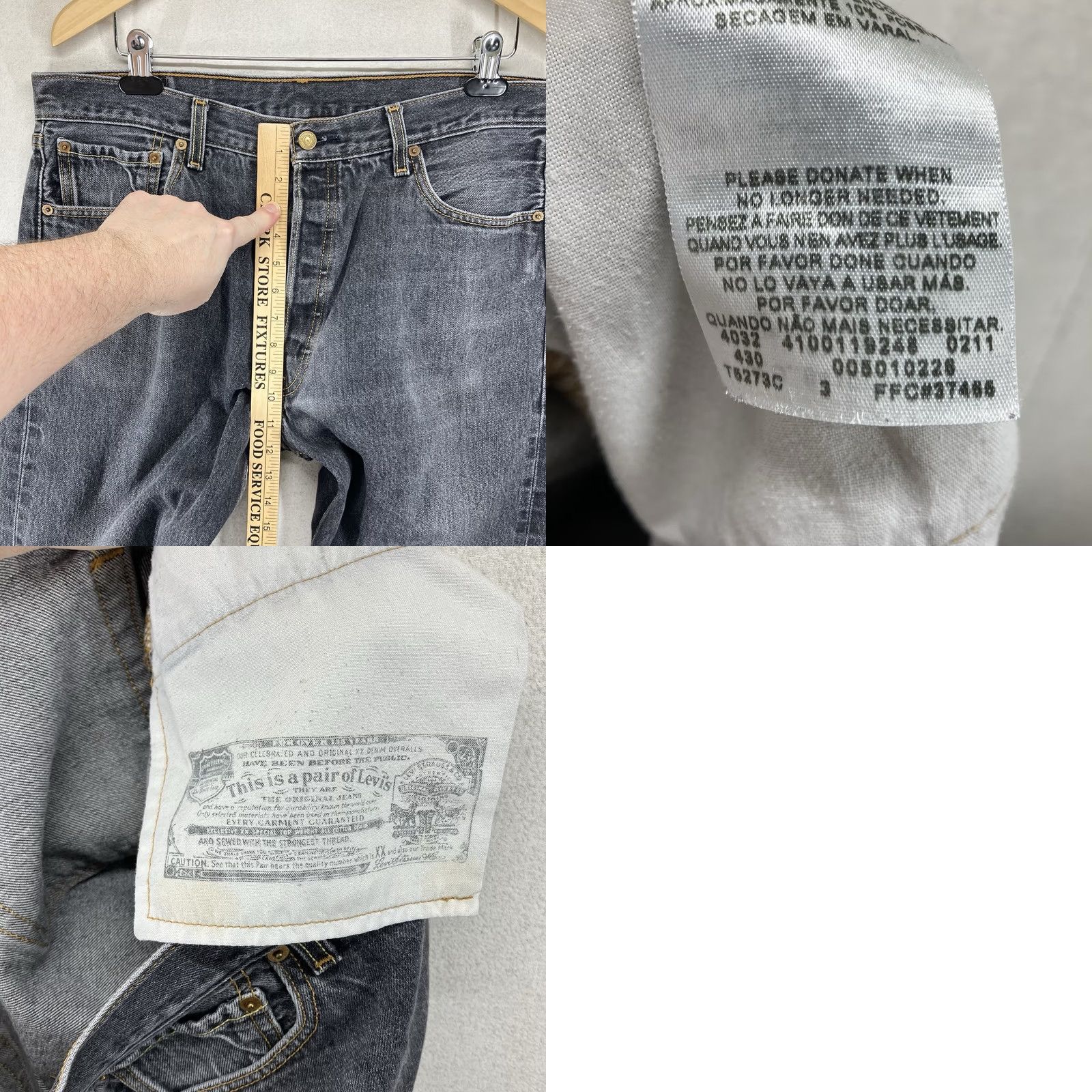 Levi's VINTAGE Levi's 501 Jeans Men’s 36x30 Black Faded Denim Button Fly 5-Pocket Straight Grunge 90s USA Leather Logo (If exact brand text allowed) Size US 36 / EU 52 - 10 Thumbnail