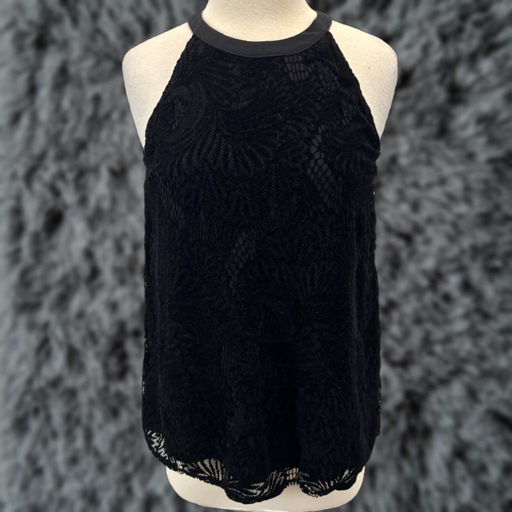 Loft LOFT velvet Burnout Halter Top Shirt Sz Small Black Whimsigoth Layered Size S / US 4 / IT 40 - 1 Thumbnail