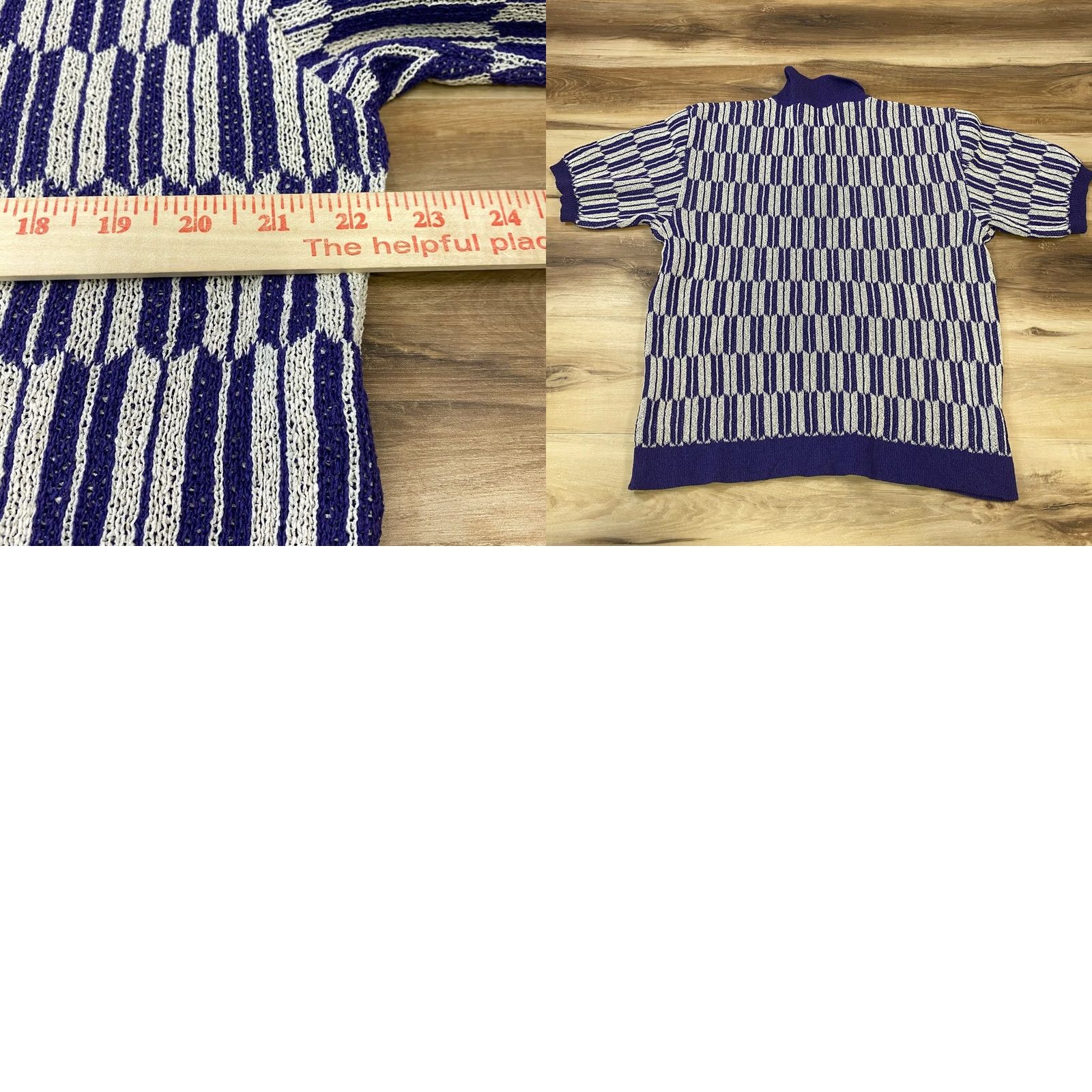 Needles VINTAGE Needles Knit Polo Mens M Purple White Geometric Nepenthes Japanese Paper Heritage Short Sleeve Collarless 43 in Chest Mens Regular Size M Size US M / EU 48-50 / 2 - 8 Thumbnail