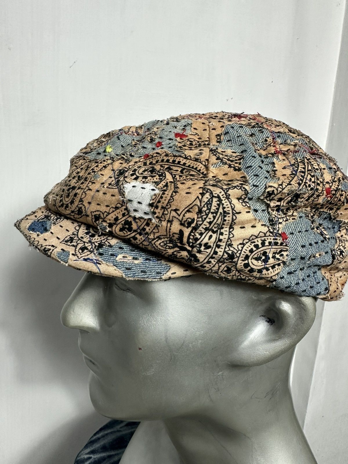 Handmade Custom Made Distressed Paisley Boro Patchwork Newsboy hats Size ONE SIZE - 3 Thumbnail
