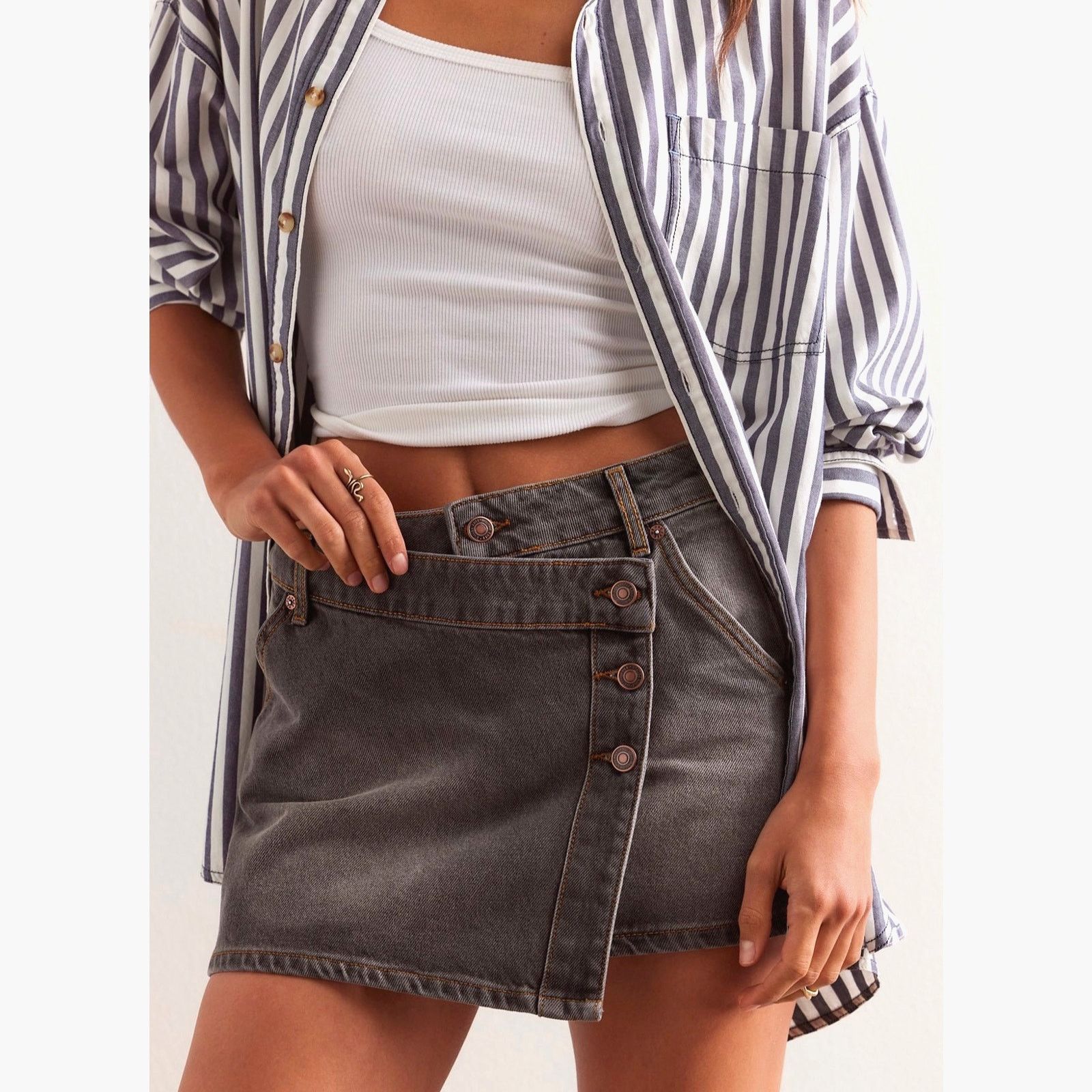 Free People Free People We The Free Wynne Denim Skirt Archive Gray 32 Size 32" / US 10 / IT 46 - 2 Thumbnail