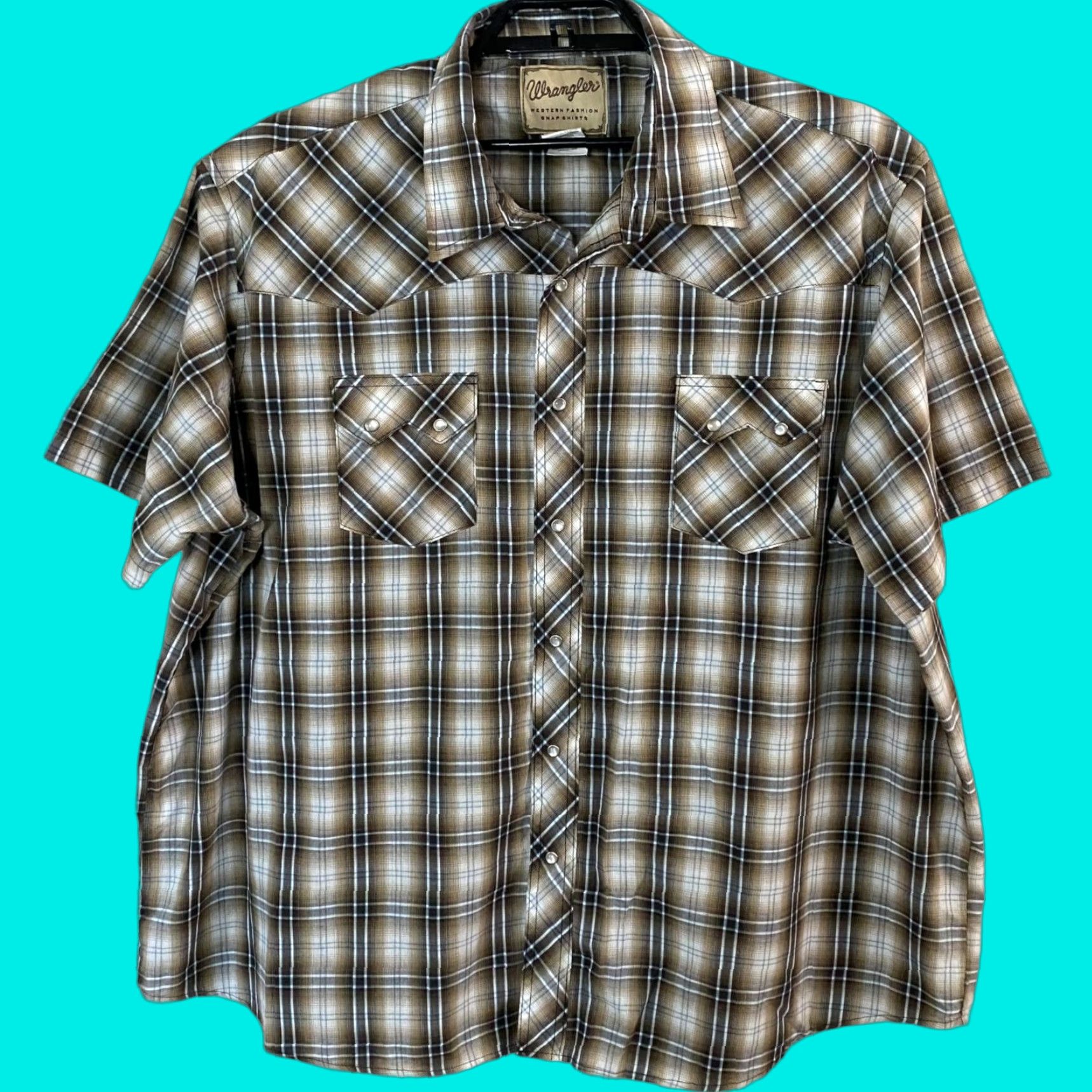 Wrangler Wrangler Western Pearl-Snap Shirt Brown Plaid Men's 3XL Short-Sleeve Button-Up Shirts Men’s 3XL Western Size US XXL / EU 58 / 5 - 1 Thumbnail