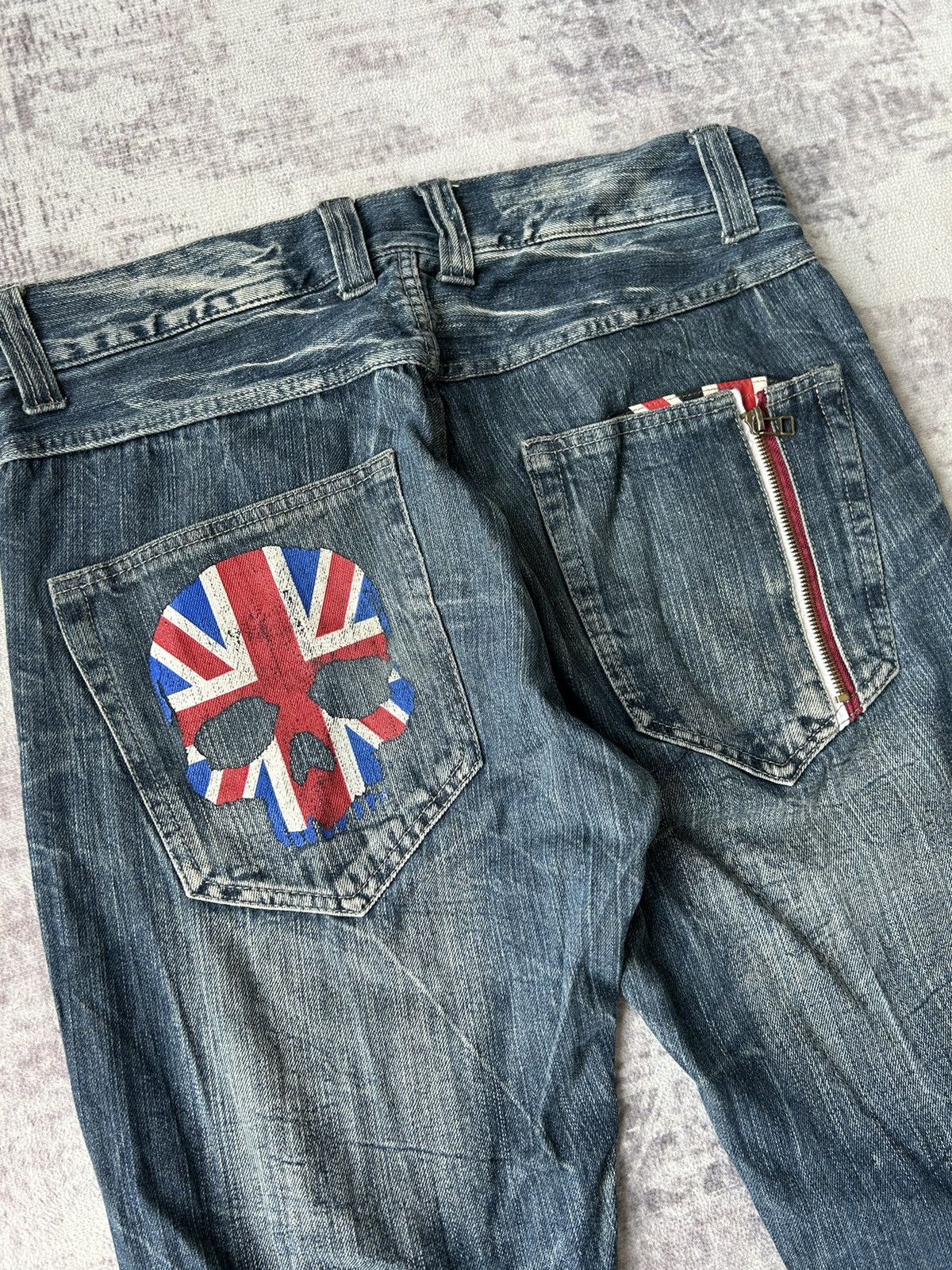 If Six Was Nine Punk Skull Flared Distressed Jeans Style Size US 32 / EU 48 - 7 Thumbnail