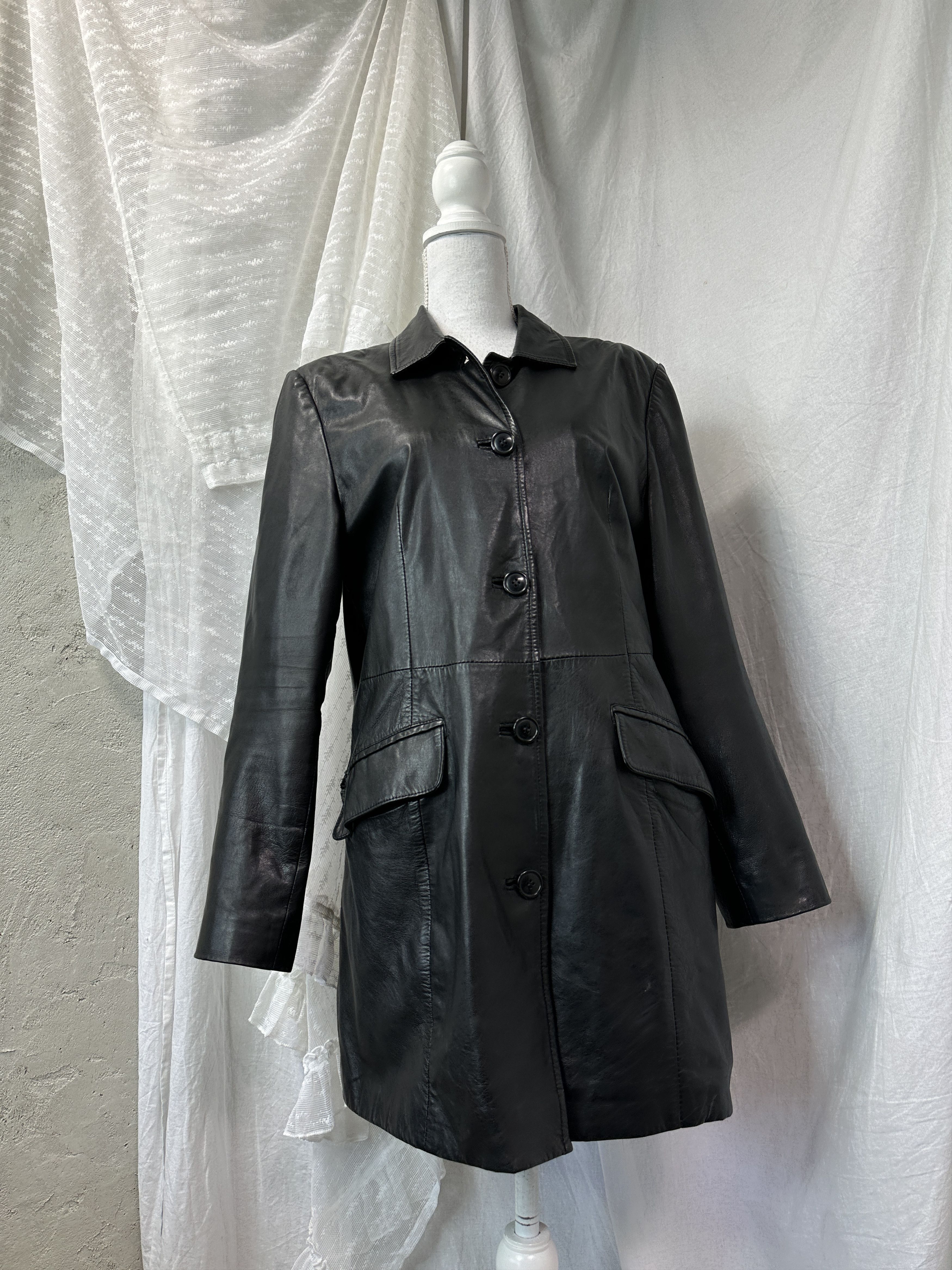 Vintage Vintage Leather Biker Grunge Button Up Coat 90s Size M / US 6-8 / IT 42-44 - 1 Thumbnail