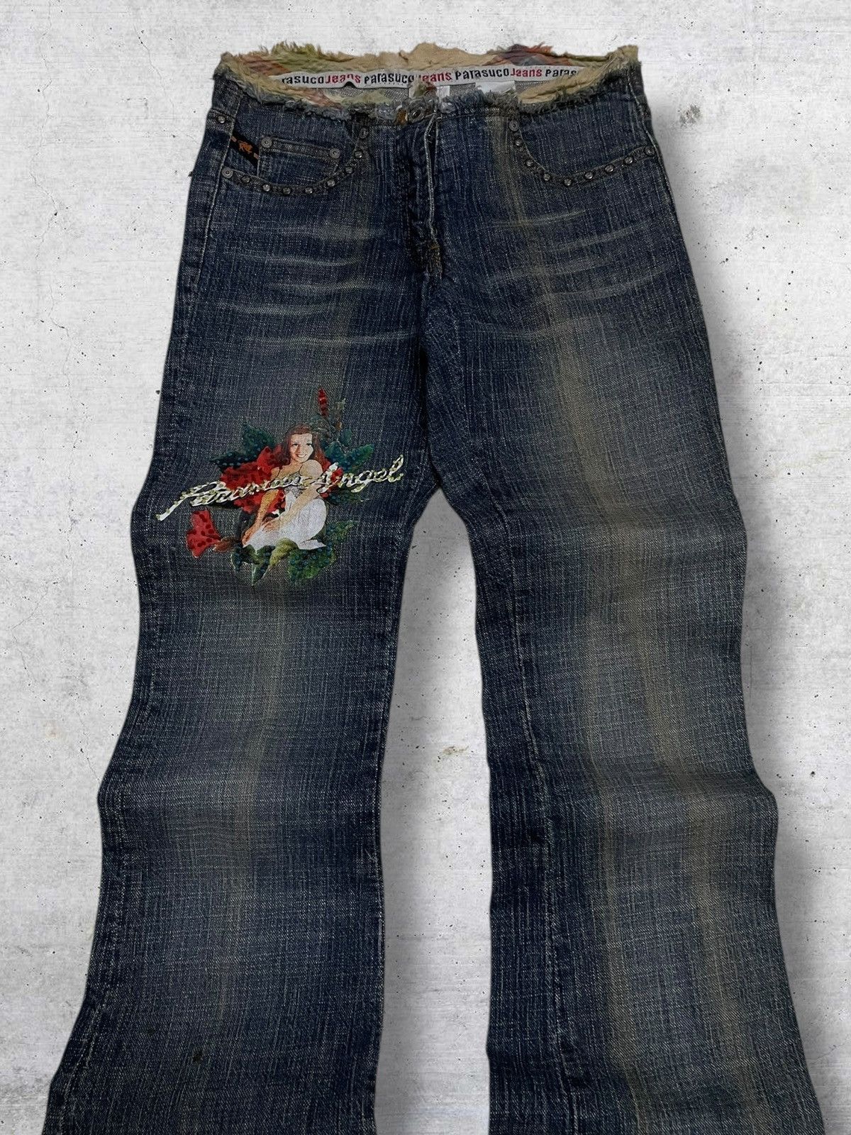 Japanese Brand VINTAGE PARASUCCO ANGEL 1990S ART WOMAN FLARED CUT DENIM Size US 28 / EU 44 - 4 Thumbnail