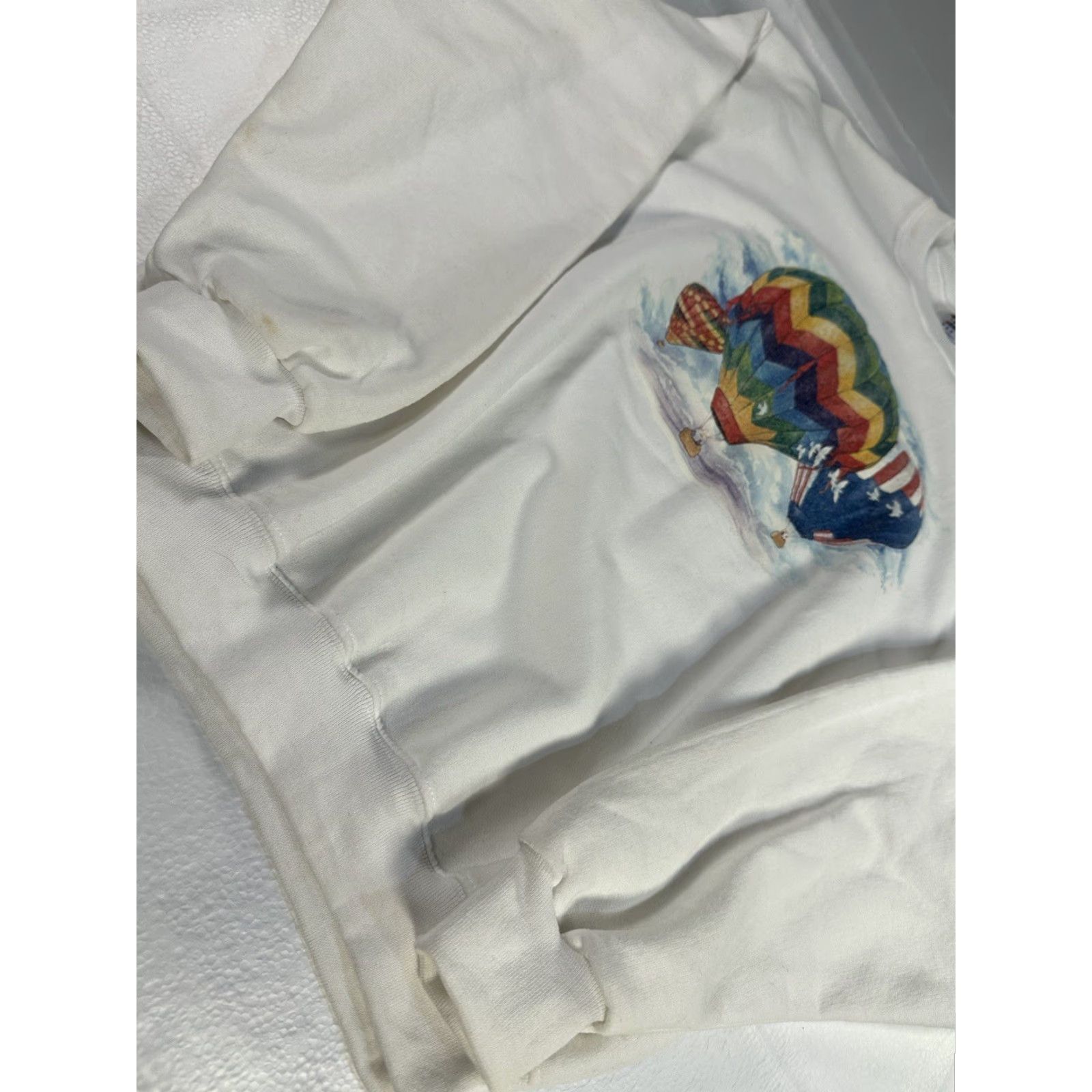 Jerzees VINTAGE Jerzees Sweatshirt White Hot Air Balloons USA M Medium Women's Pullover Crew Neck Cotton Fleece Long Sleeve Size M / US 6-8 / IT 42-44 - 5 Thumbnail