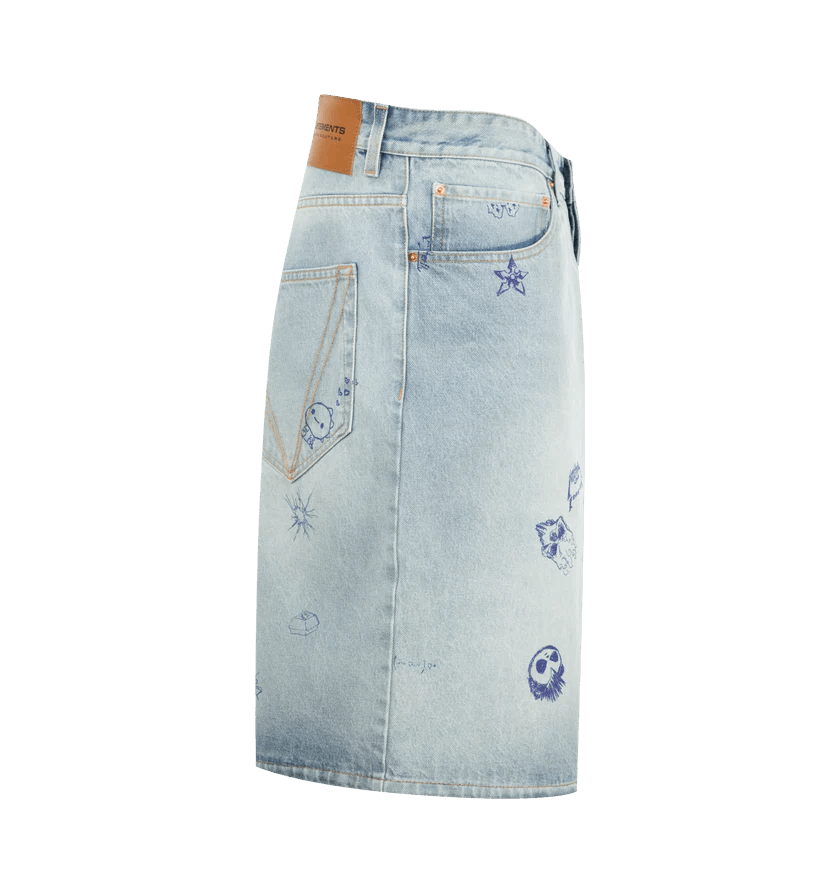 Vetements o1h1sh10525 Scribbled Denim Shorts in Light Blue Size US 32 / EU 48 - 3 Thumbnail