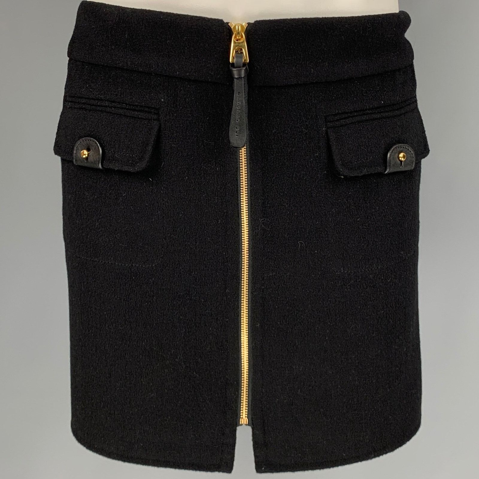Barbara Bui BARBARA BUI 8 Black Wool Cashmere Leather Zip Up Mini Skirt Size 28" / US 6 / IT 42 - 1 Thumbnail
