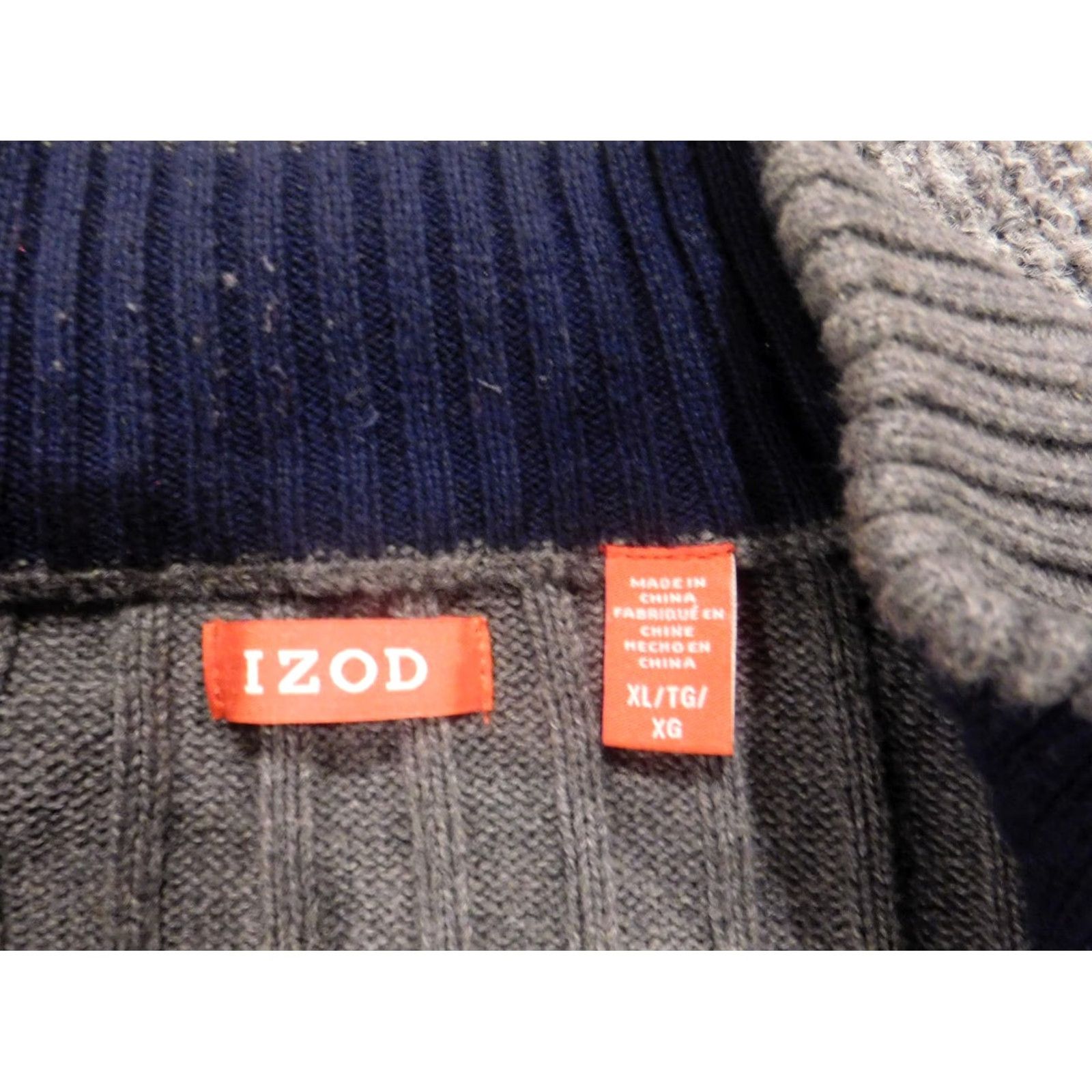 Izod IZOD Sweater Pullover Long Sleeve V-Neck Pullover Regular Size L Blue Knit Cotton Zipper Casual Mens Classic - 1/4 Zip (no N/A) Size US L / EU 52-54 / 3 - 5 Thumbnail