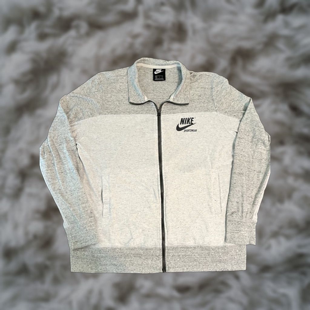 VINTAGE Nike Full Zip Jacket Heather White Organic Cotton Logo Women’s XL Y2K