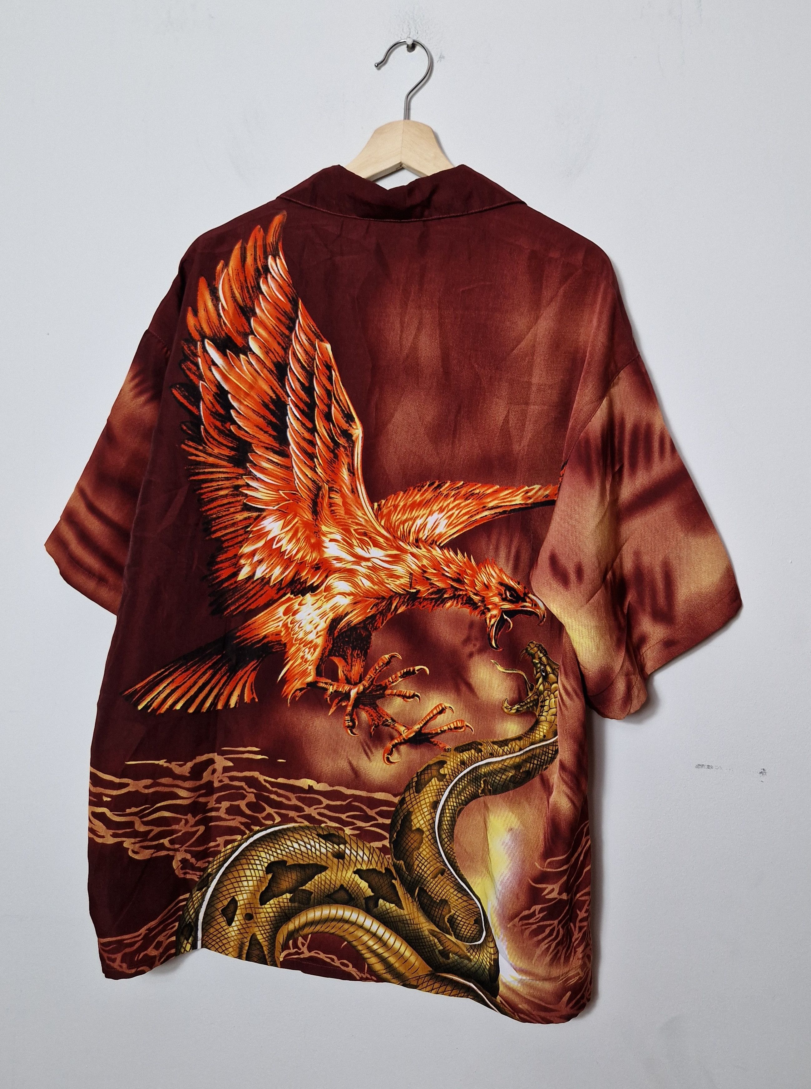 Japanese Brand vintage crazy shirt full printed pheonix shirt Size US XXL / EU 58 / 5 - 2 Thumbnail