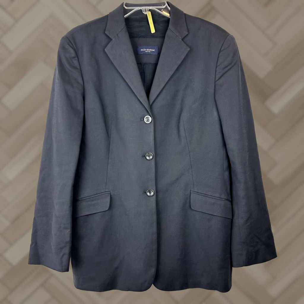 Piazza Sempione Piazza Sempione Blazer Womens 10 Black Solid Single-Breasted 3-Button Jacket Knit/Cotton Blend Capstone? Size L / US 10 / IT 46 - 1 Thumbnail