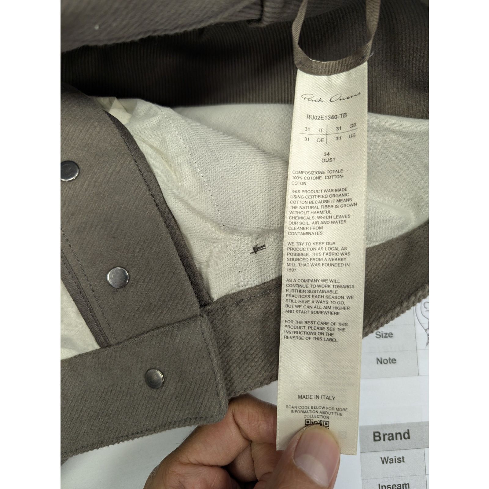 Rick Owens o1rshd1 Double Cargo Pants in Dust Size US 31 - 14 Thumbnail