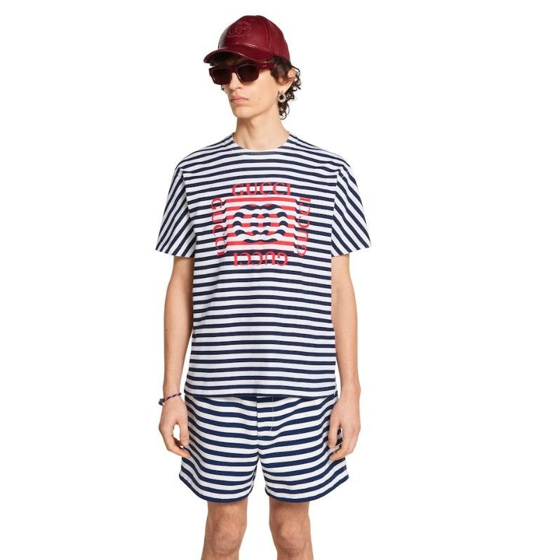 Gucci o1la5ras0426 Printed Cotton Jersey T-Shirt in White / Blue Size US XXL / EU 58 / 5 - 2 Thumbnail