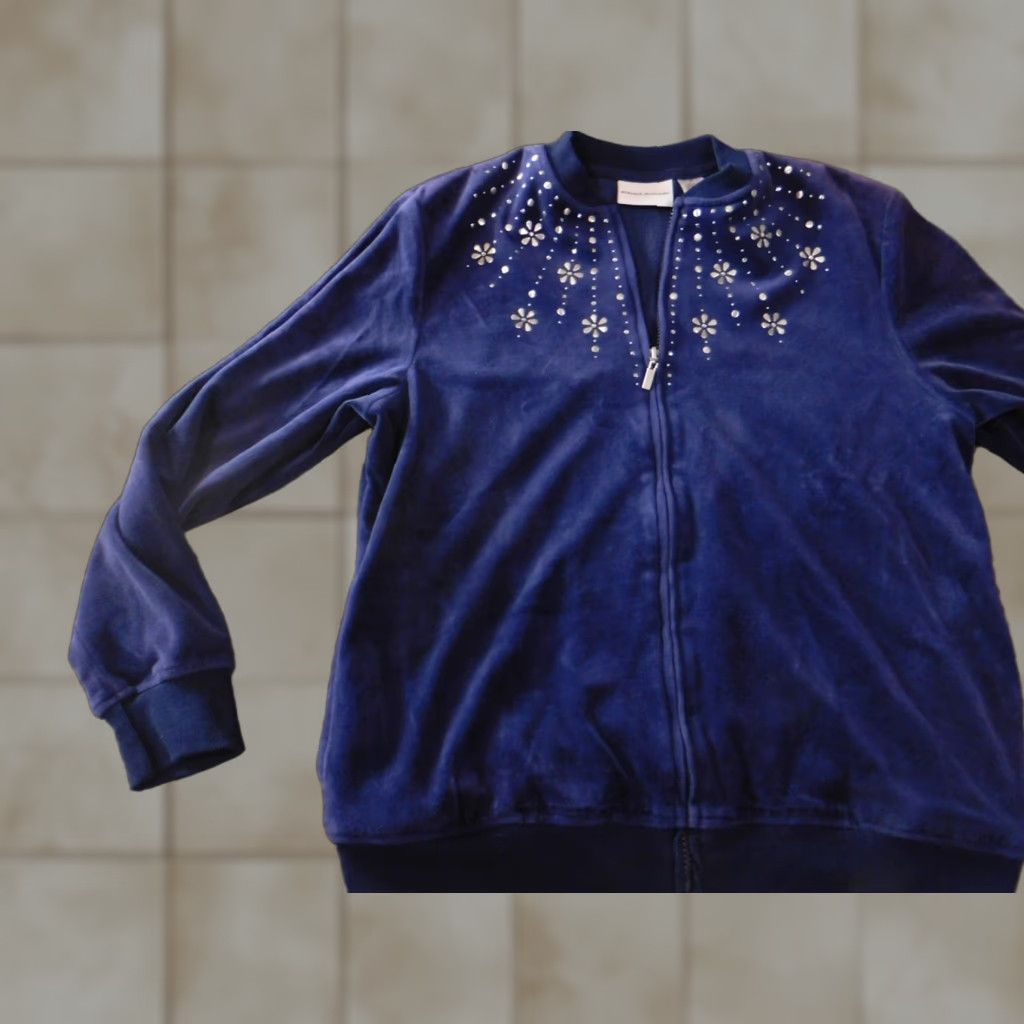 Vintage Alfred Dunner Jacket Womens 10 Blue Floral Full Zip Jacket Medium Length Long Sleeve Blue Womens Regular 10 Fall Spring Vintage No Size L / US 10 / IT 46 - 1 Thumbnail