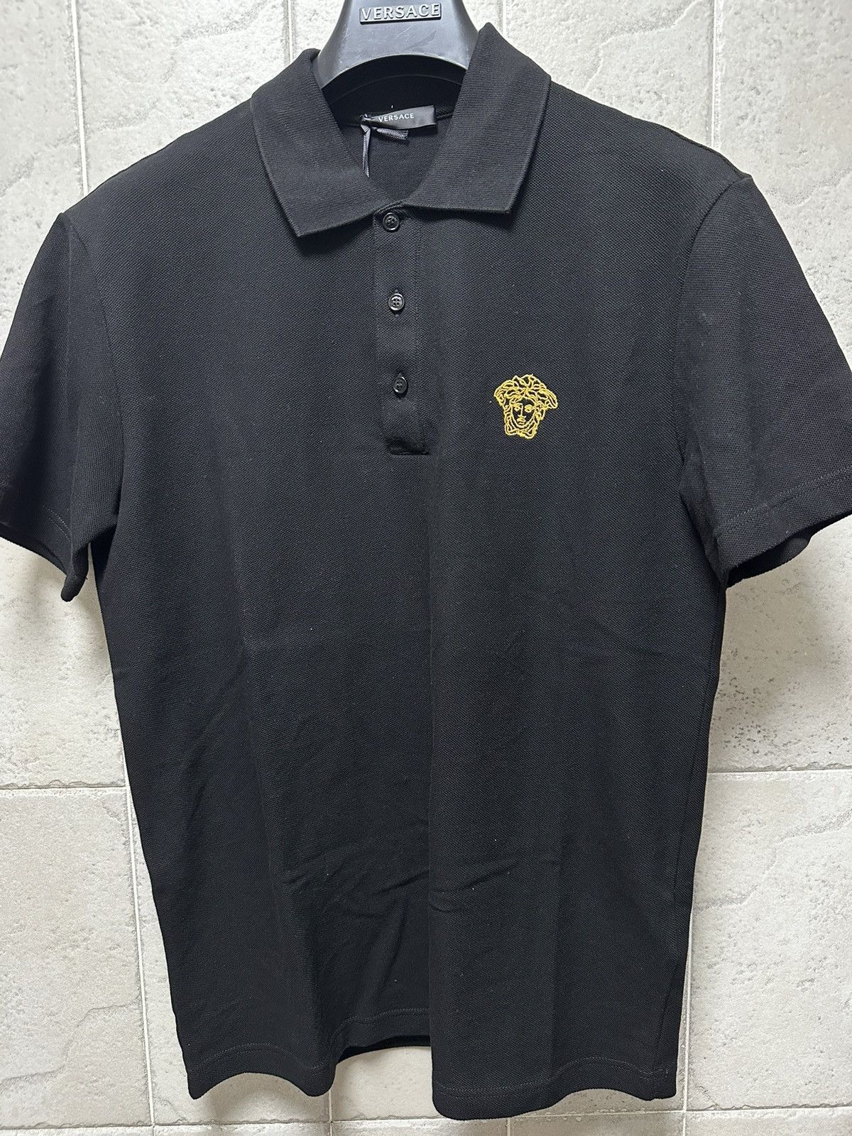 image of Versace Medusa Polo in Black, Men's (Size Small)