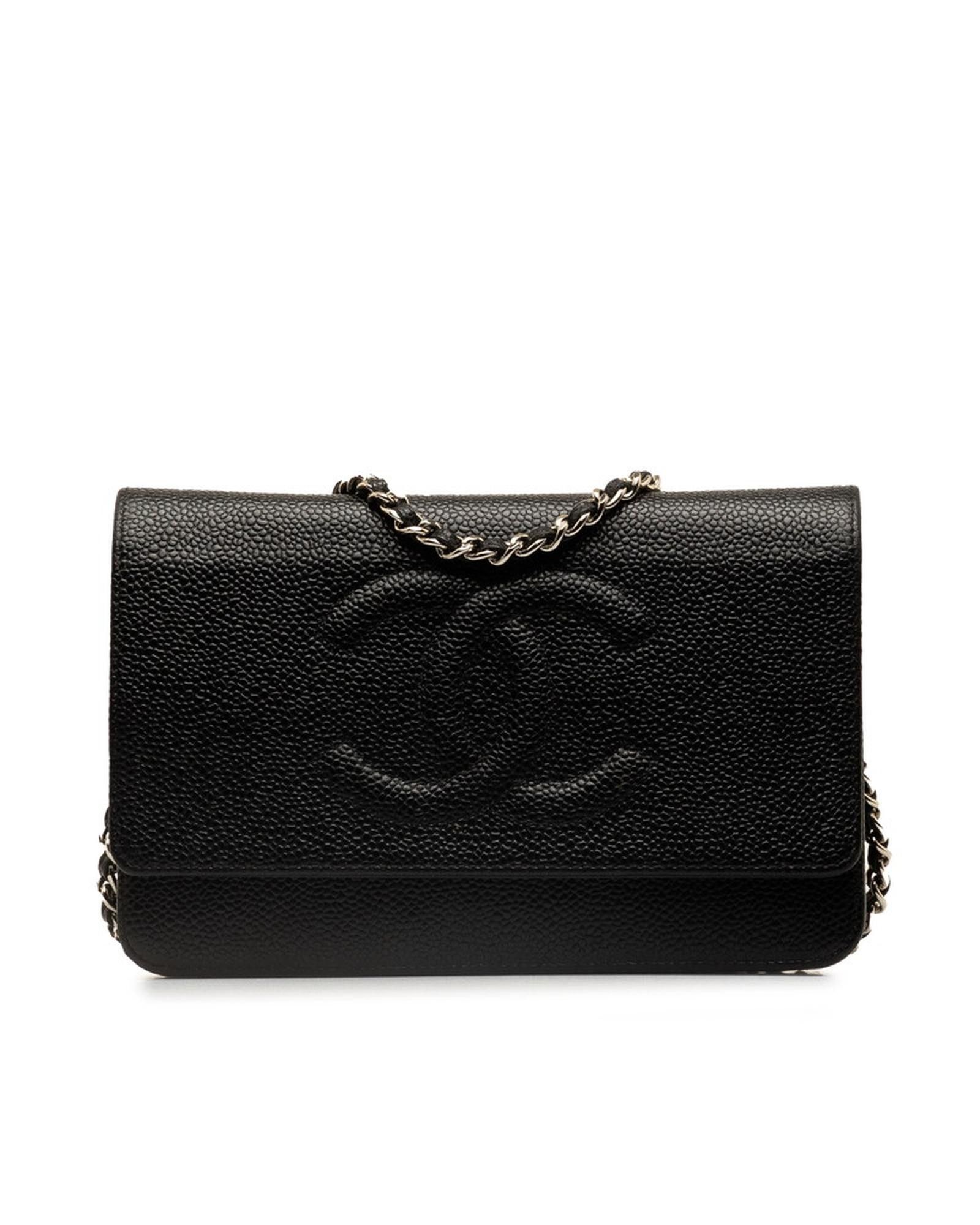 image of Chanel Classic Black Caviar Chain Shoulder Bag With Iconic Cc Logo - Ab Condition, Women's