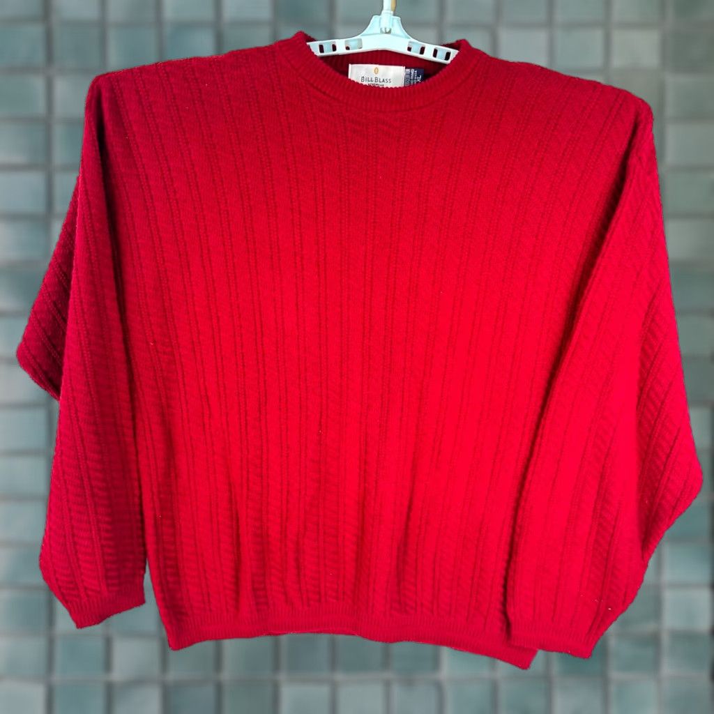 Bill Blass VINTAGE Bill Blass Sweater XL Red Cable Knit Cotton USA Mens Size US XL / EU 56 / 4 - 1 Thumbnail