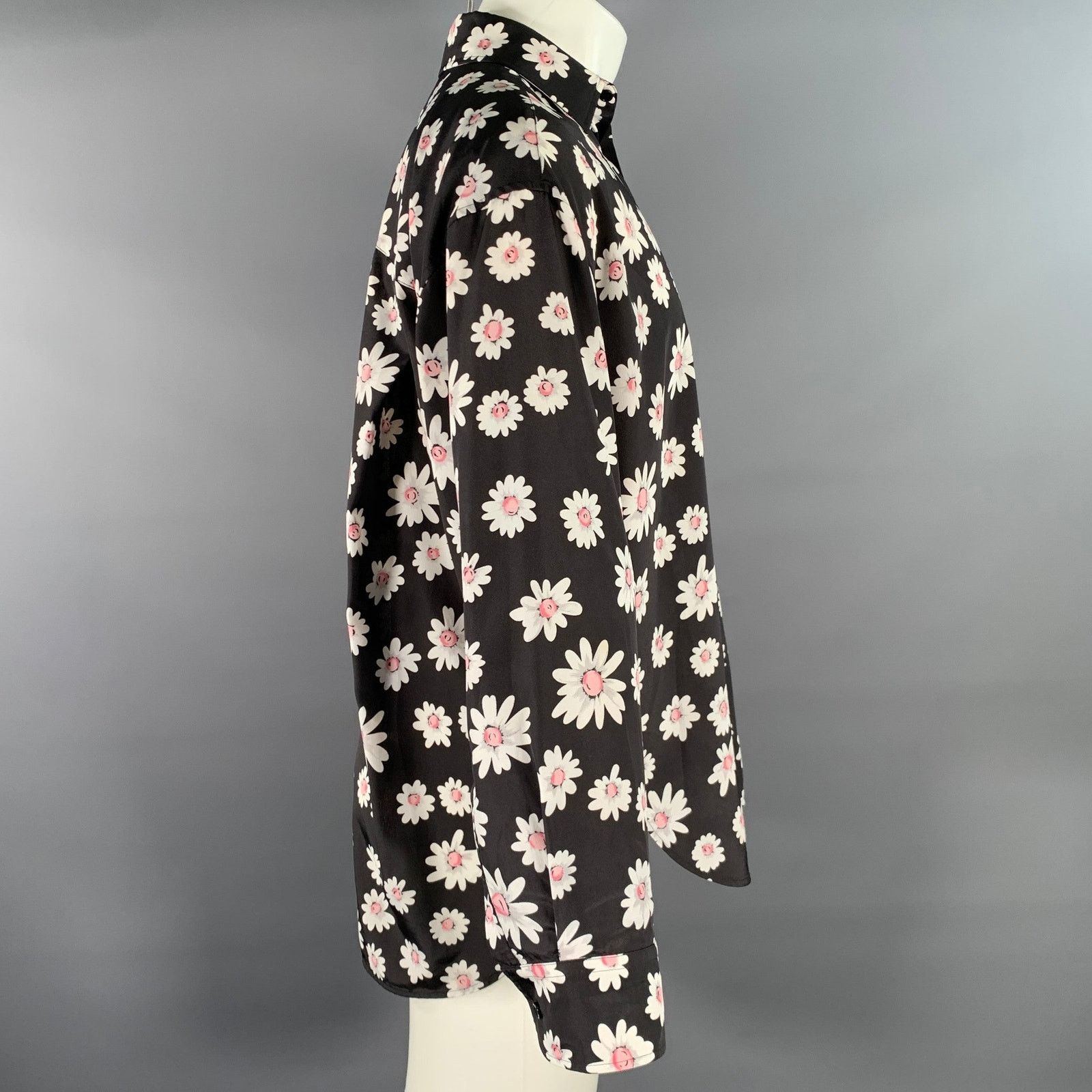 Balenciaga S Black & White Pink Floral Polyester Long Sleeve Shirt Size US S / EU 44-46 / 1 - 3 Thumbnail