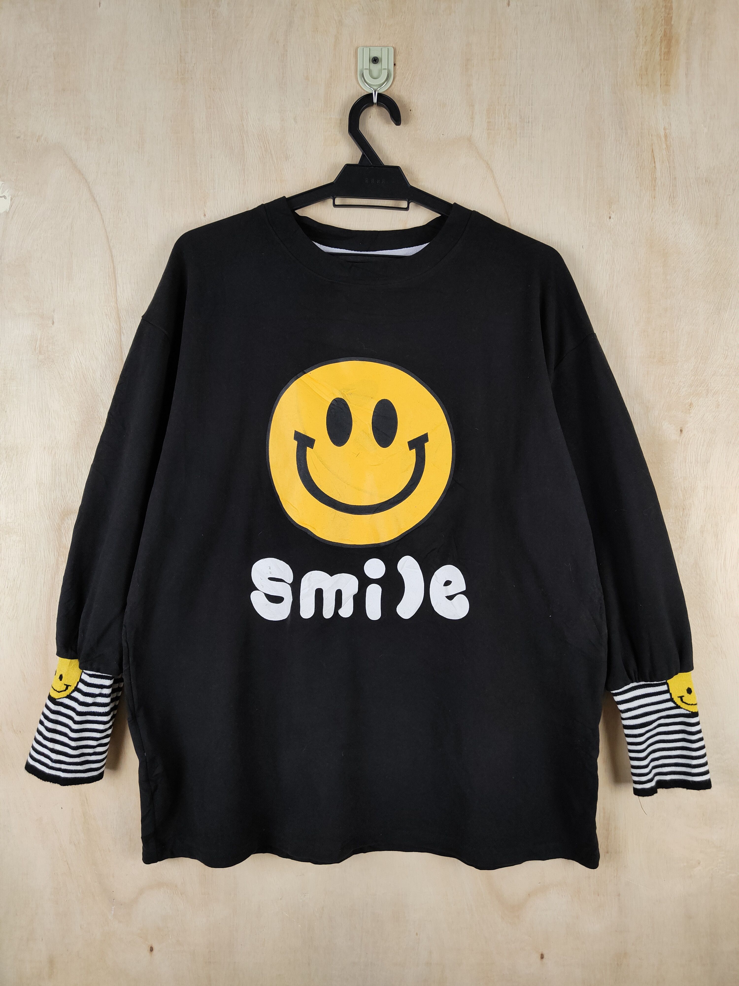 Japanese Brand Z Ziling Black Smile like kapital Sweatshirts #S2628 Size L / US 10 / IT 46 - 1 Thumbnail