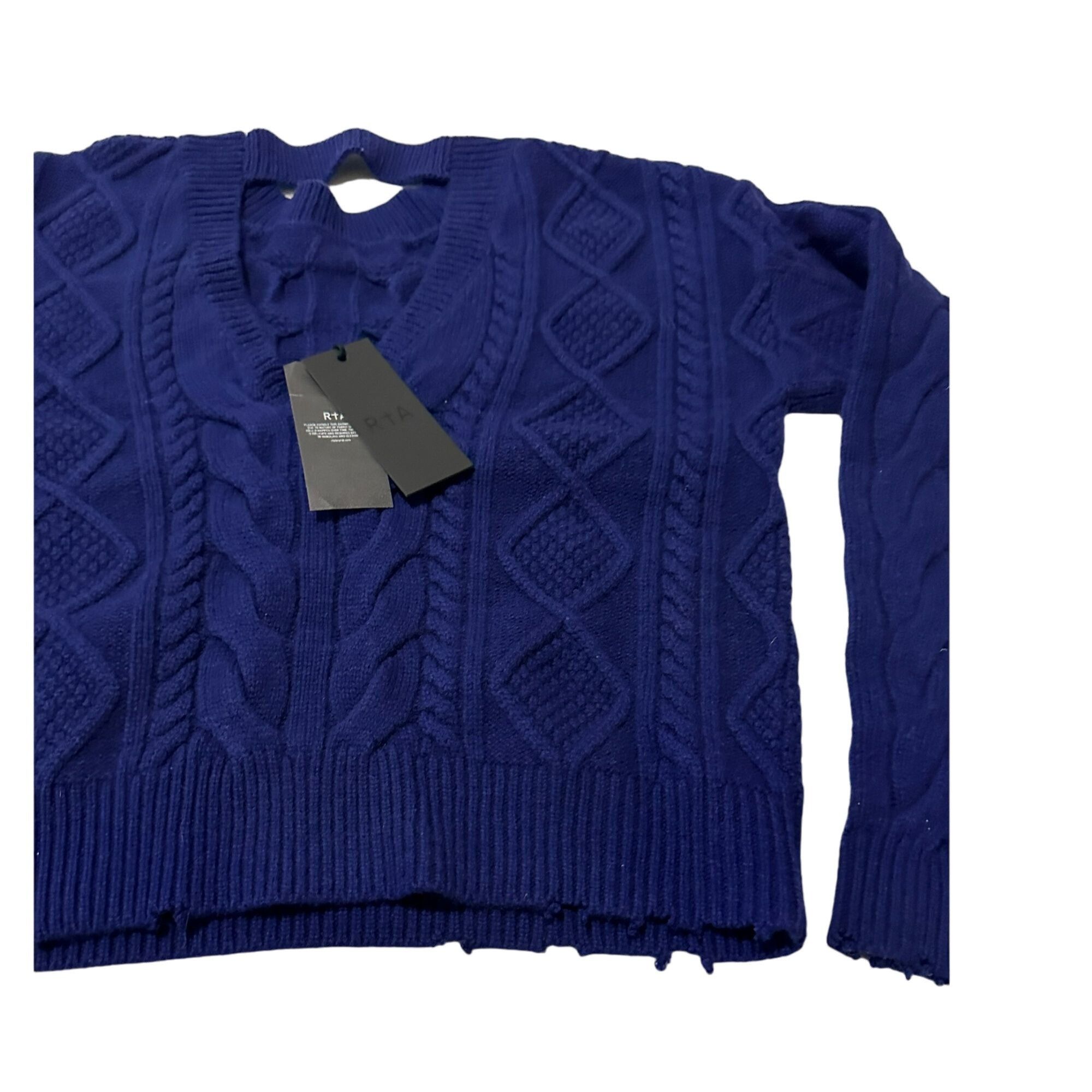 Rta RtA Zane Reverse V-Neck Cable Knit Sweater, Blue, Size S, N Size S / US 4 / IT 40 - 14 Thumbnail