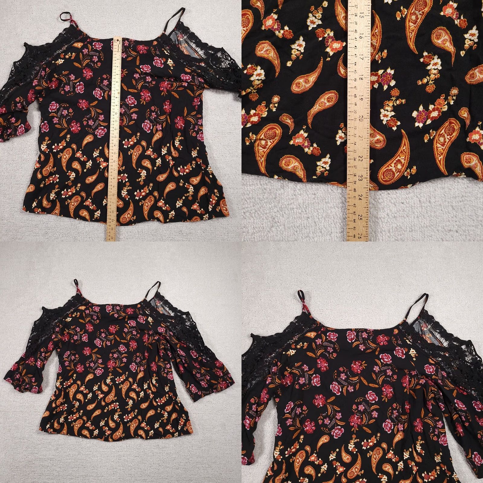 Vintage Cato Shirt Women's 18/20W Paisley Boho Blouse 3/4 Sleeve Crochet Cold Shoulder Size 3XL / US 20-22 - 8 Thumbnail