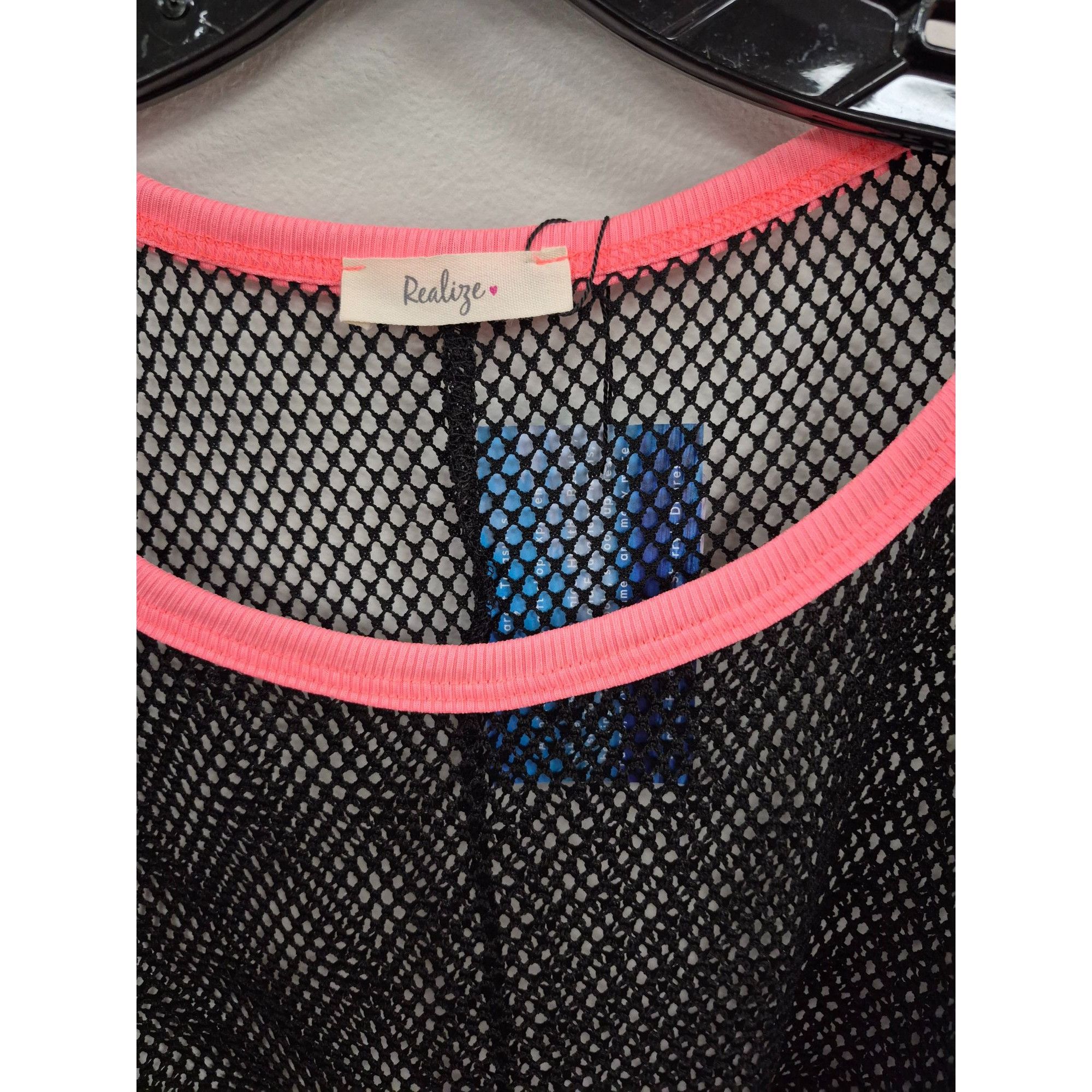 Other Black Mesh Oversized Top With Pink Trim & Drawstring Hem By Size XL / US 12-14 / IT 48-50 - 4 Thumbnail
