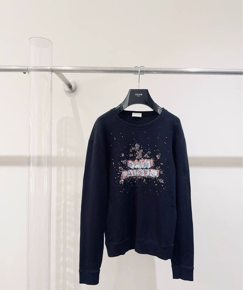Yves Saint Laurent YSL Black Gray Sequin Embellished Sweatshirt- Size US XS / EU 42 / 0 - 1 Thumbnail