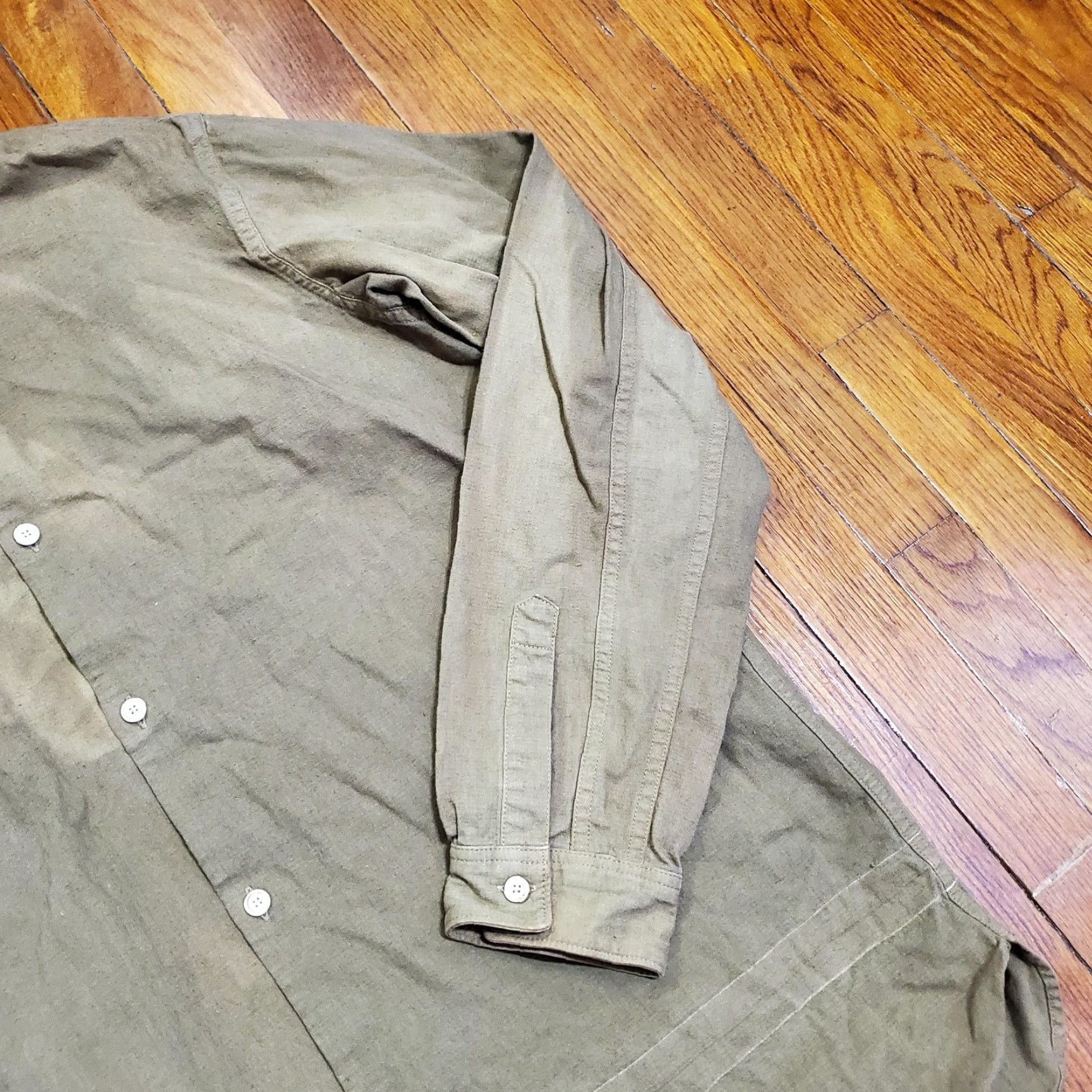 Visvim Visvim Shirt Mens 42 Green Cotton Linen Button Front Long Sleeve Made Japan Size US XL / EU 56 / 4 - 4 Thumbnail