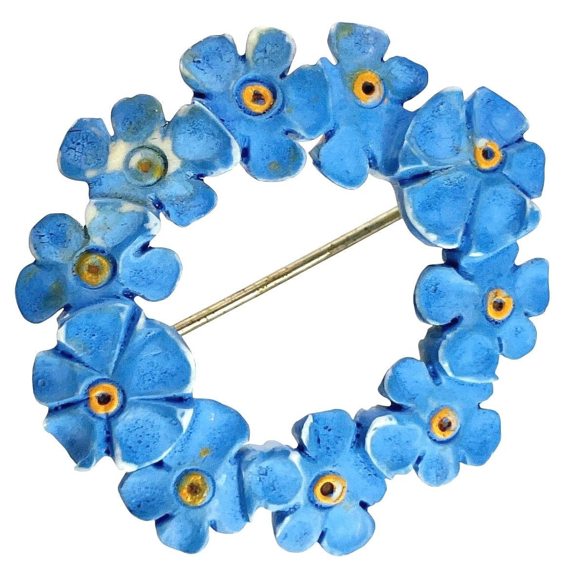 Vintage Vintage 1940s Hand Painted Brooch Blue Forget Me Not Wreath Size ONE SIZE - 11 Thumbnail