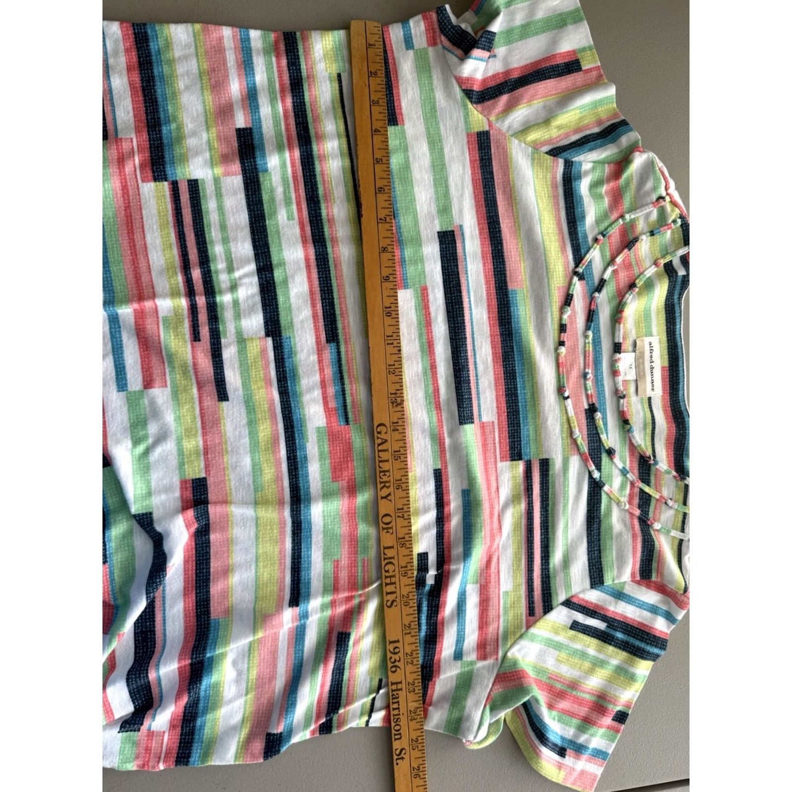 Vintage Alfred Dunner Woman 1X Plus Striped Short Sleeve Top Beaded Coastal Resort Beach Size XL / US 12-14 / IT 48-50 - 7 Thumbnail