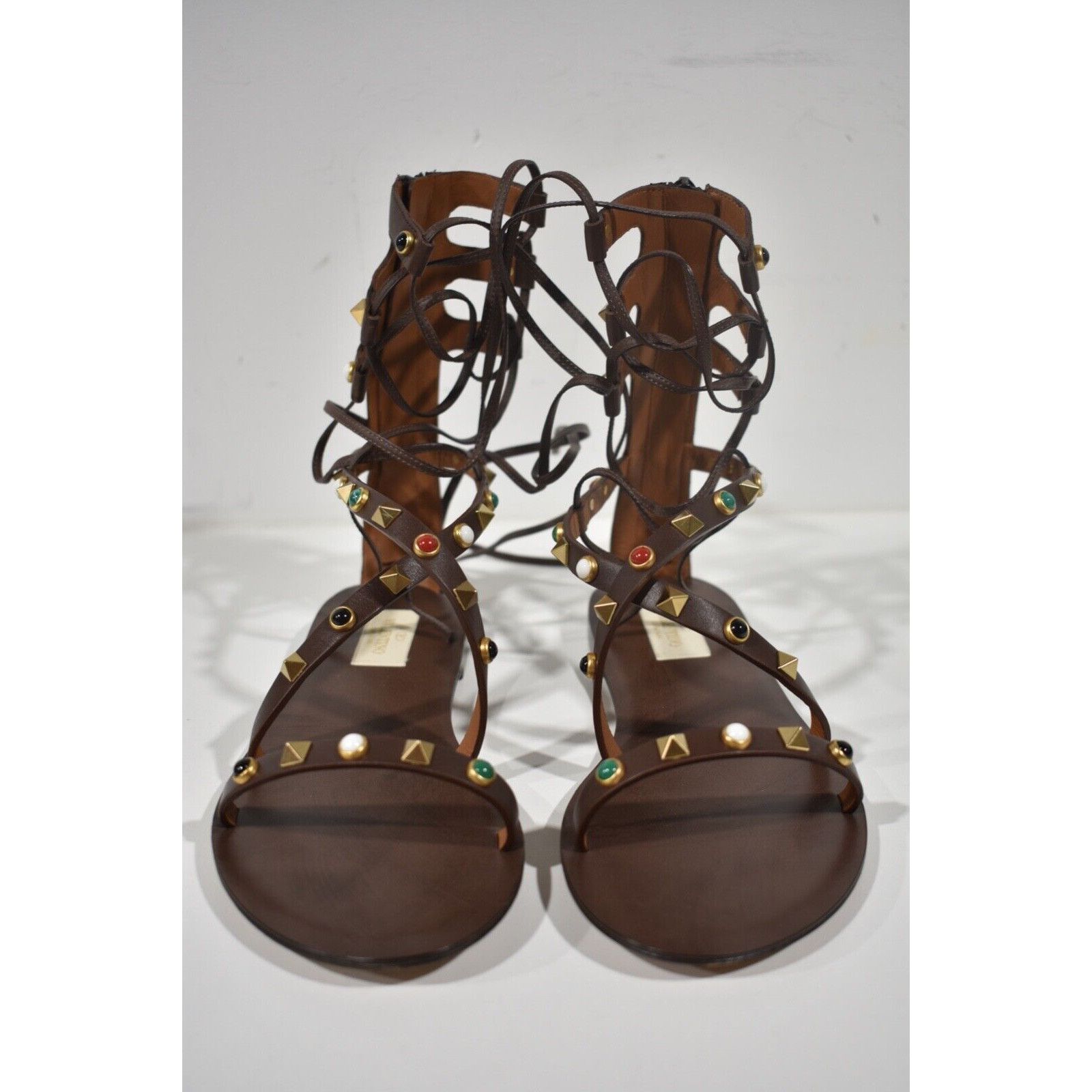 Valentino Valentino Rockstud Brown Beaded Strap Gladiator Lace Up Size US 8 / IT 38 - 8 Thumbnail