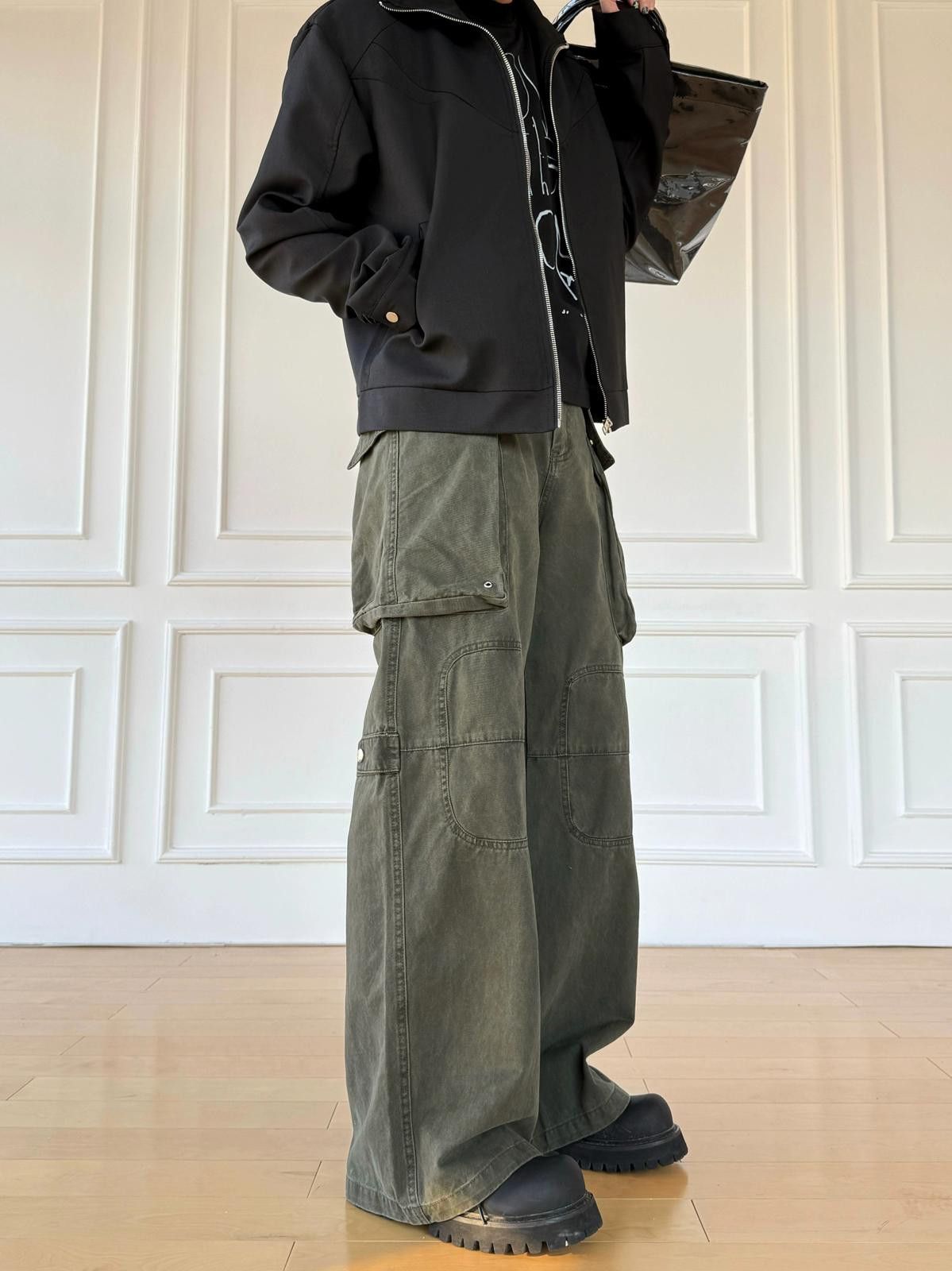 Vintage Olive Green Baggy Cargo Wide Leg Pants Size US 30 / EU 46 - 2 Thumbnail