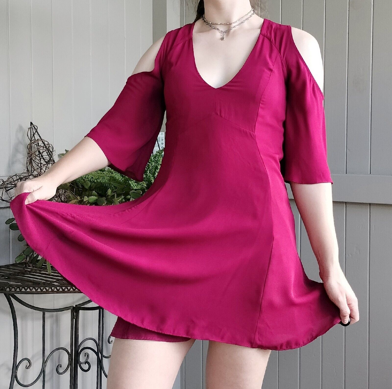 Designer Sportsgirl Dress Mini A Line Plunge Bell Sleeve Size M / US 6-8 / IT 42-44 - 2 Thumbnail