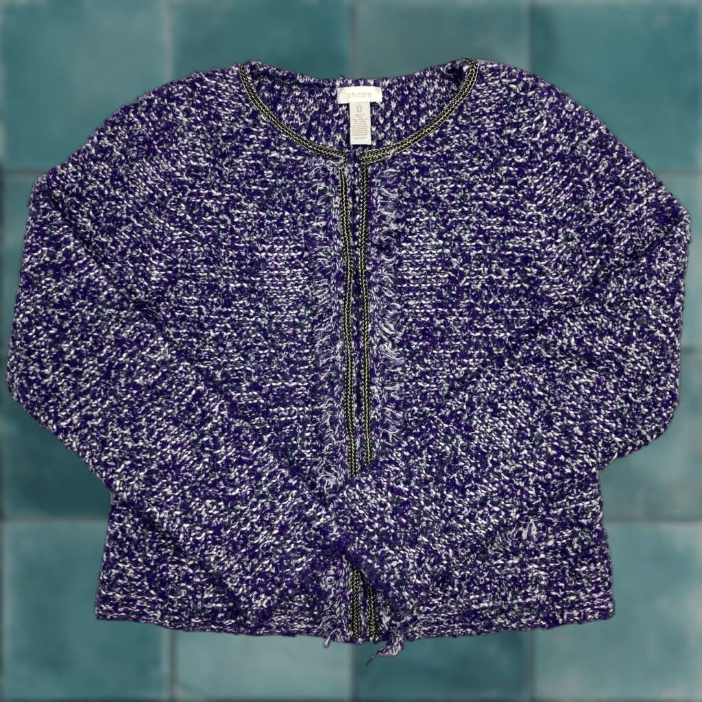 Vintage Chico’s Women's Purple Wool Alpaca Blend Knit Sweater Open-Knit Size 0 Hook Loop Closure Pullover Casual Knitwear Mens? Wait. Size XS / US 0-2 / IT 36-38 - 1 Thumbnail
