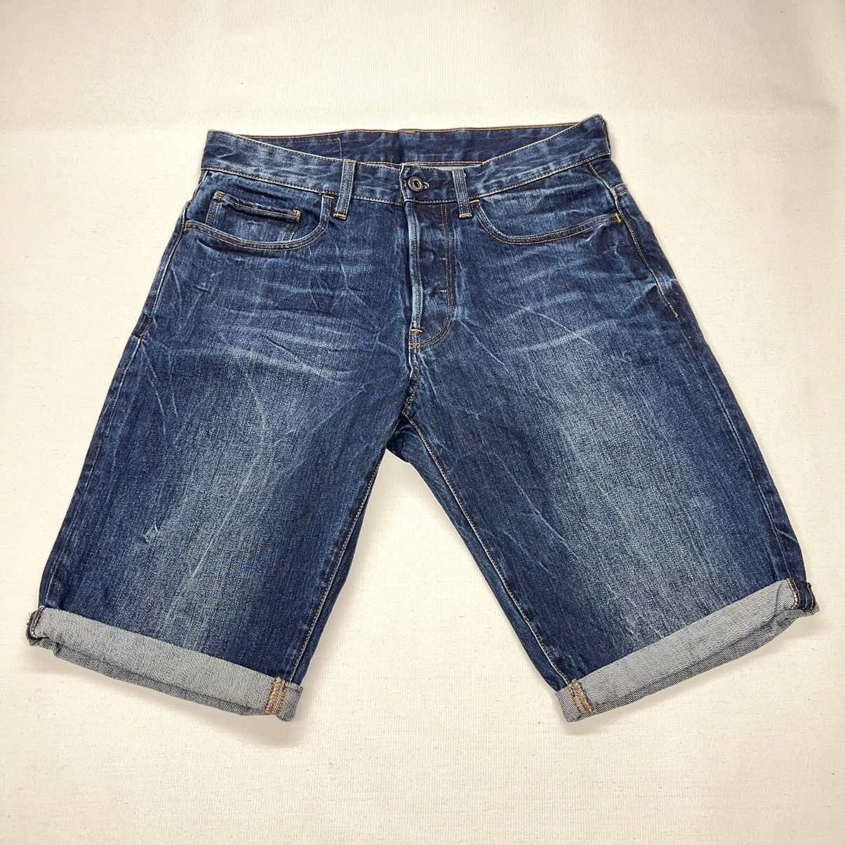 G-Star G Star Raw Jeans Shorts Blue 3301 Tapered Denim Faded Washed Size US 30 / EU 46 - 1 Thumbnail