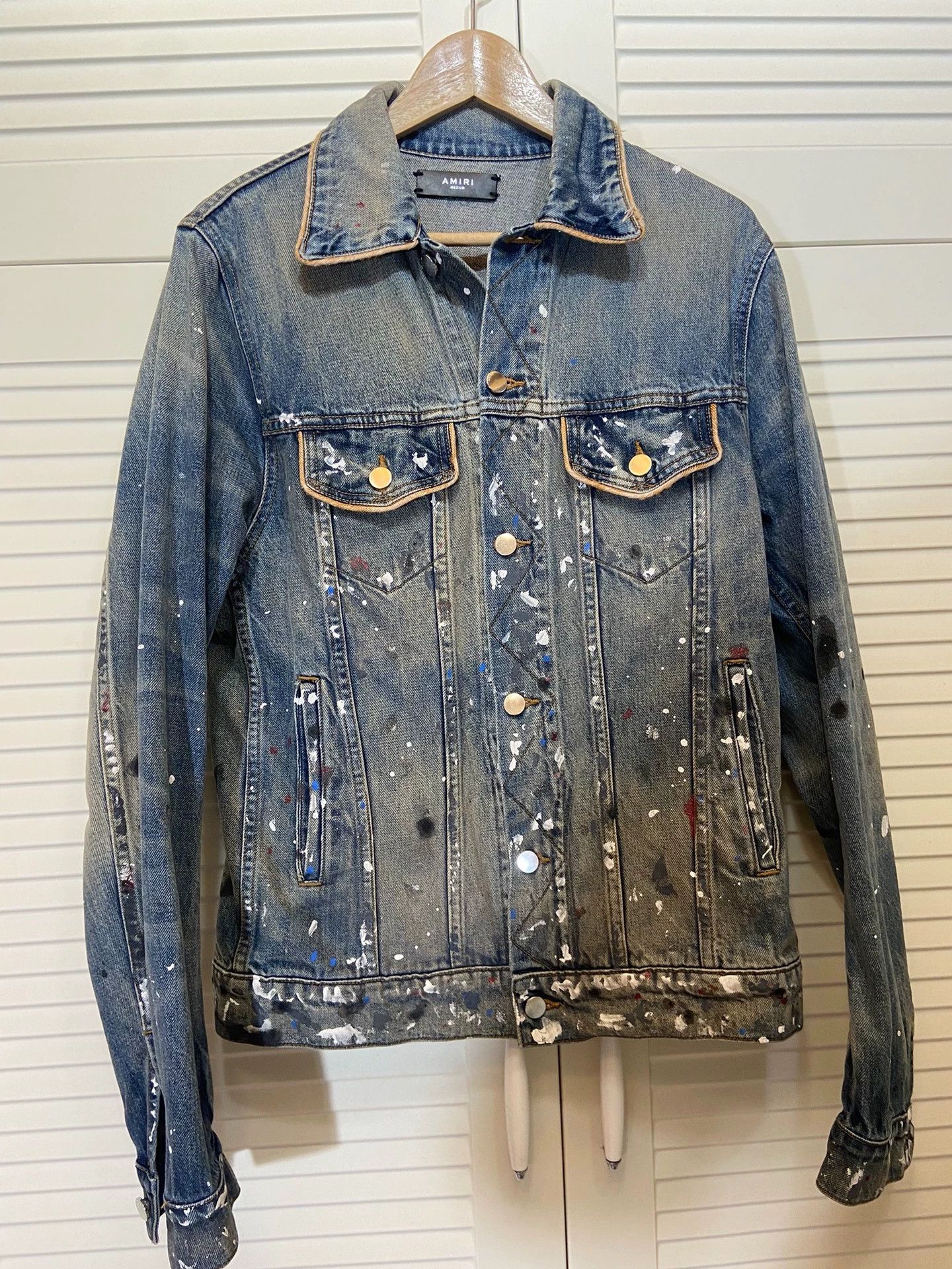 Amiri denim jacket splash ink paint graffiti