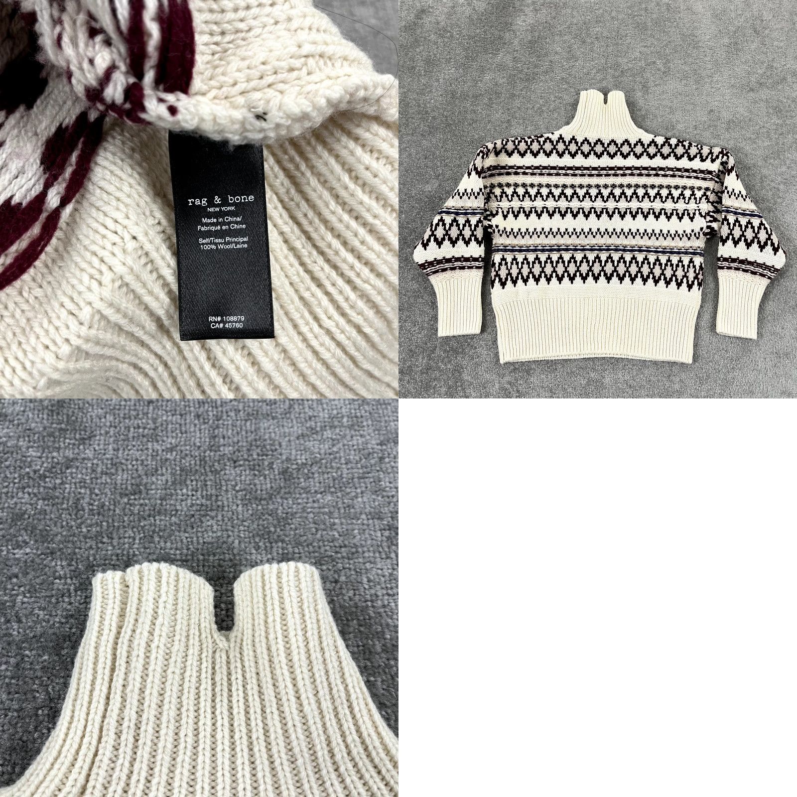 Rag & Bone RAG & BONE Sweater Womens XXS Ivory White Red Willow Fair Isle Wool Turtleneck Size XXS / US 00 / IT 34 - 8 Thumbnail