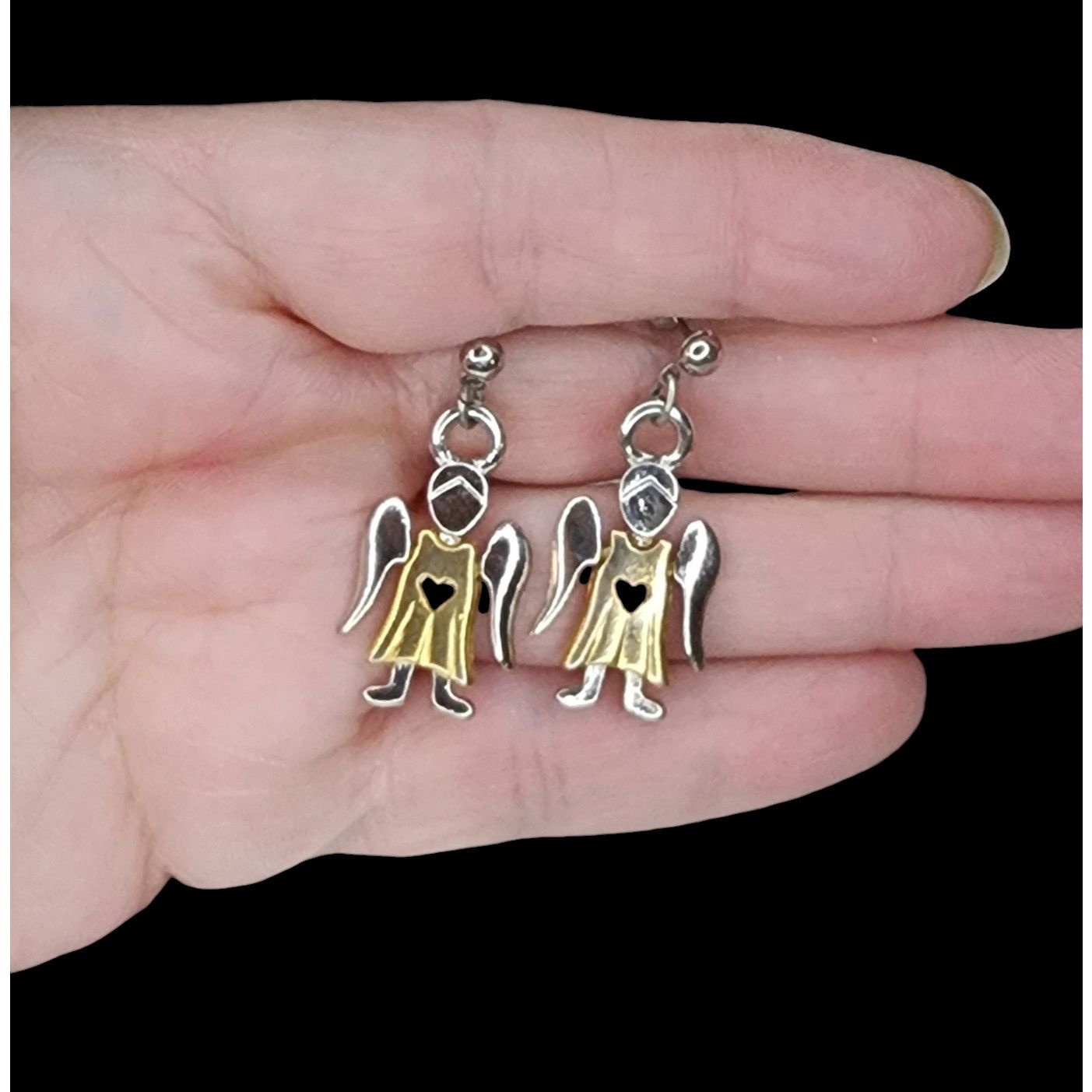 Other ADORABLE Two-Tone ANGEL Dangle Pierced Earrings Signed GCI Size ONE SIZE - 4 Thumbnail