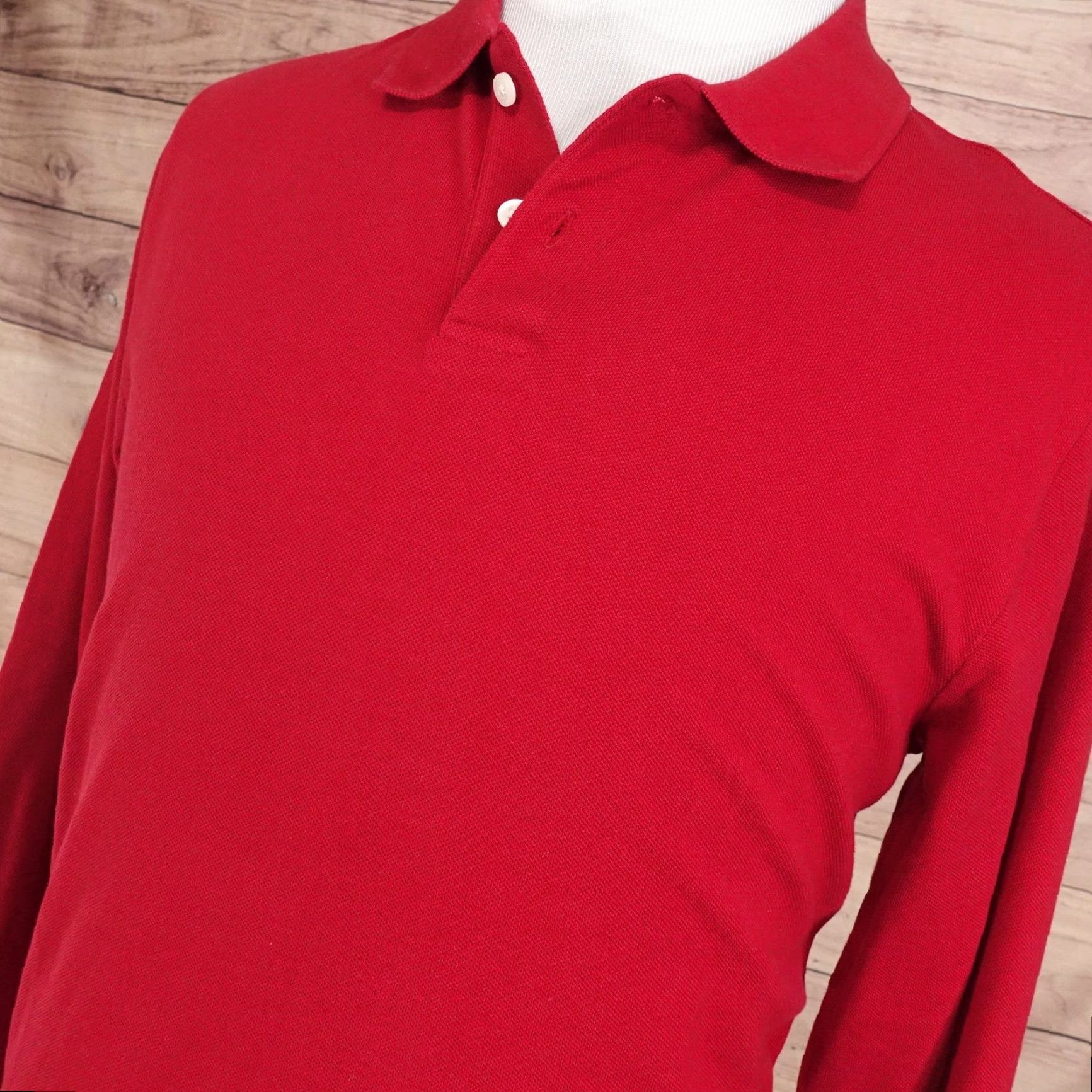 Gap Gap Polo Shirt LT Red Long Sleeve Pique Knit Cotton Tall Solid Casual Mens Size US L / EU 52-54 / 3 - 2 Thumbnail