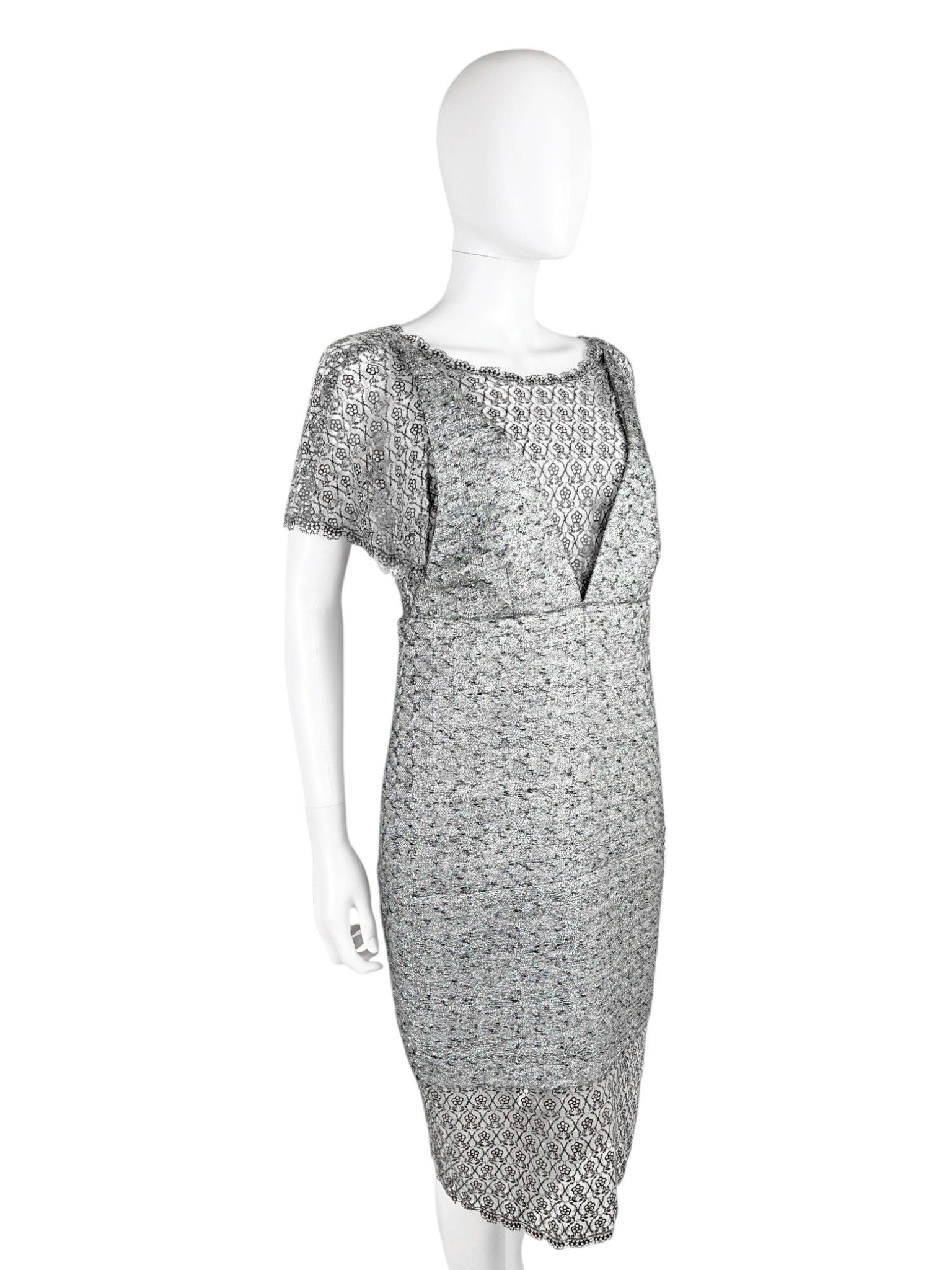 Chanel by Karl Lagerfield Resort 2014 Silver Tweed Lace Dress Size M / US 6-8 / IT 42-44 - 3 Thumbnail