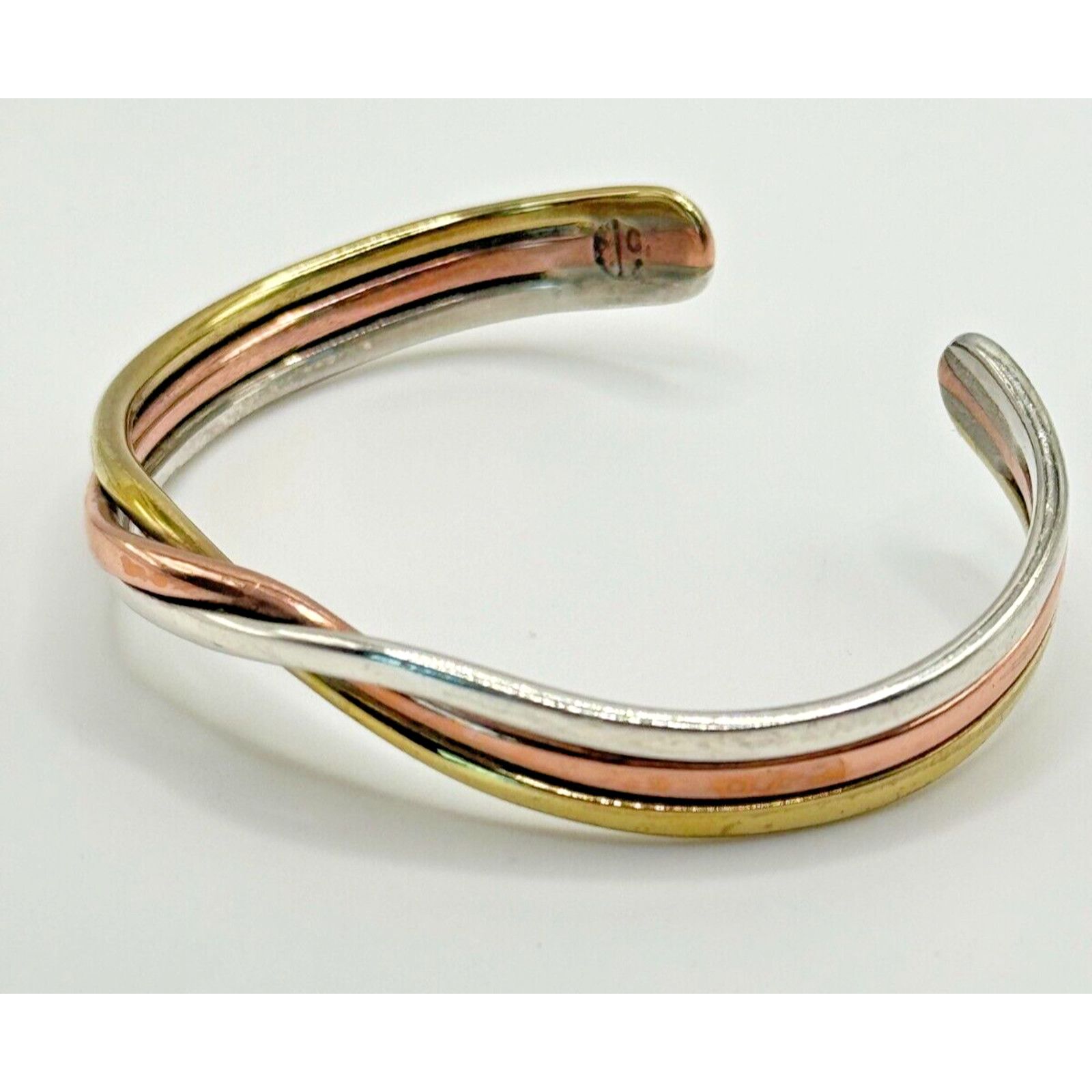 Sterling Silver Vintage Sterling Silver Copper Brass Twisted Cuff Bracelet Size ONE SIZE - 3 Thumbnail