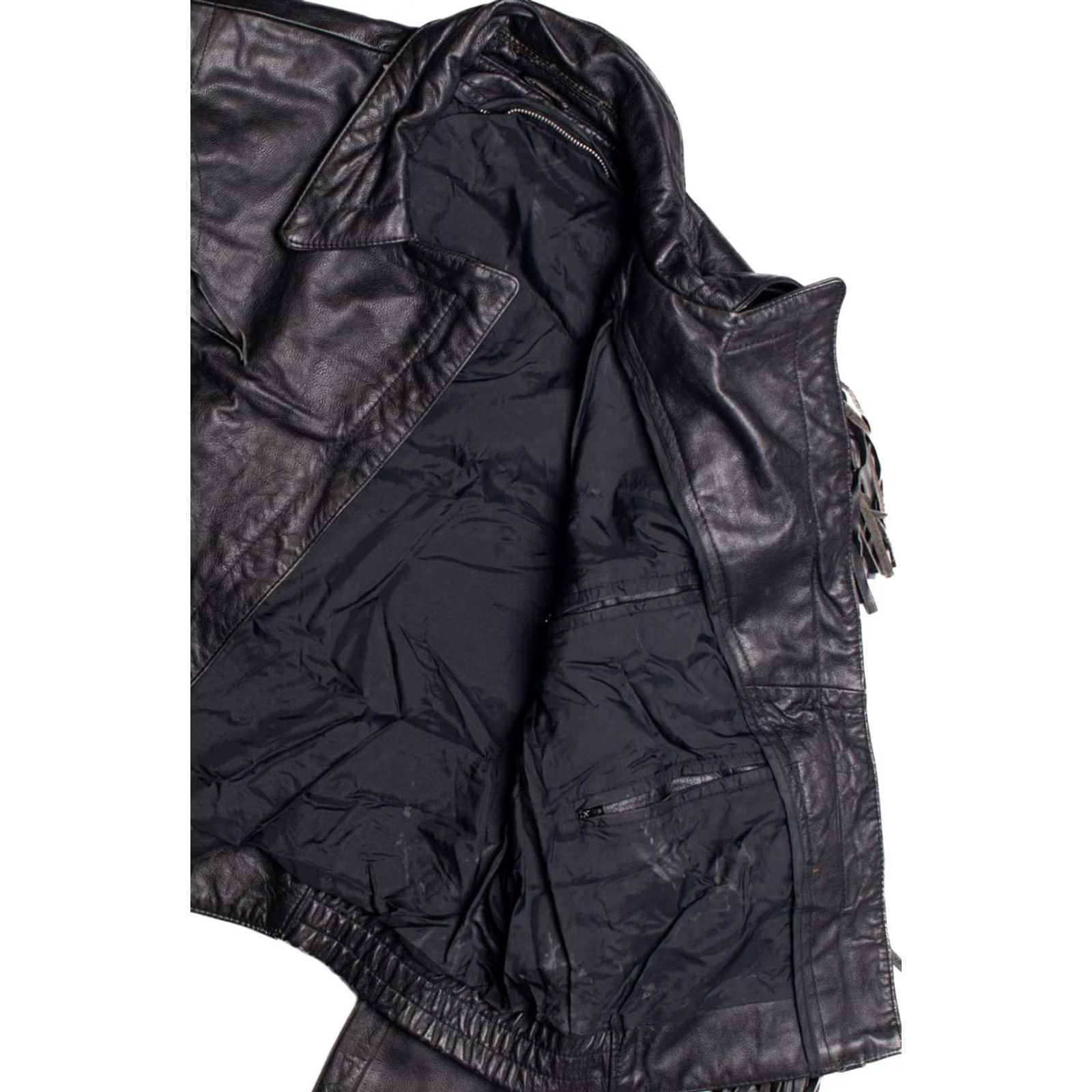 Vintage VINTAGE Black Leather Motorcycle Jacket Large Fringe Western Biker Coat Size US L / EU 52-54 / 3 - 3 Thumbnail