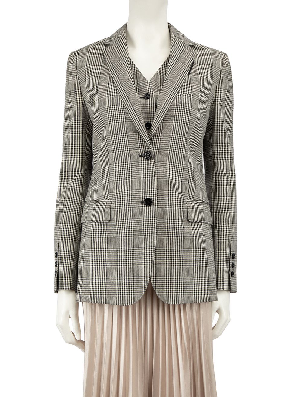 image of Burberry Grey Wool Check Tailored Blazer Jacket in Black, Women's (Size Small)