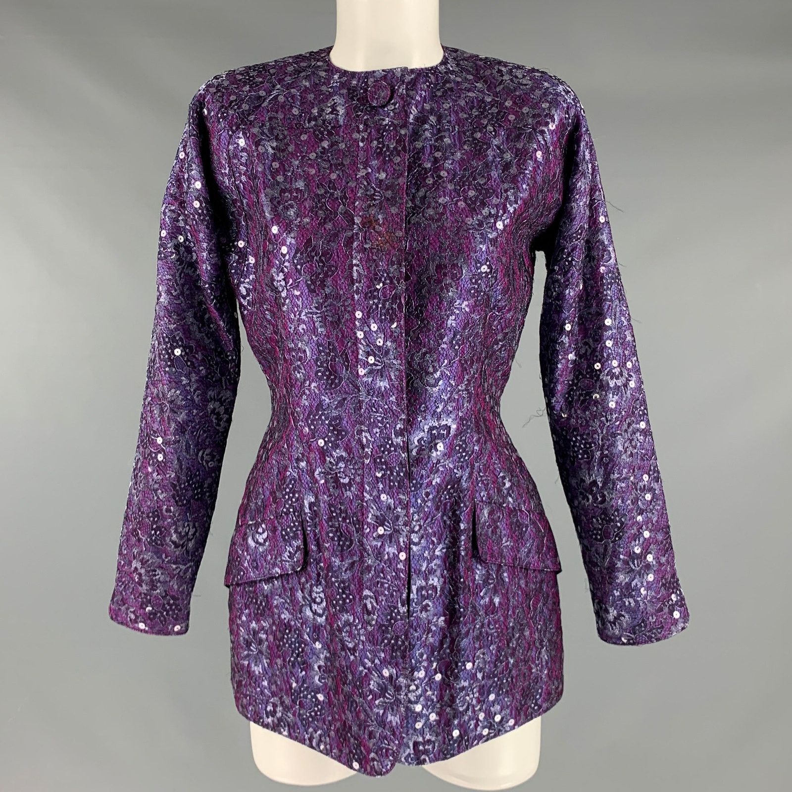 Geoffrey Beene GEOFFREY BEENE Size M Purple Sequined Evening Blazer Size M / US 6-8 / IT 42-44 - 1 Thumbnail