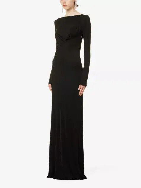 Saint Laurent Paris o1s1wg110924 Long Draped Dress in Crepe Jersey in Black Size XS / US 0-2 / IT 36-38 - 3 Thumbnail