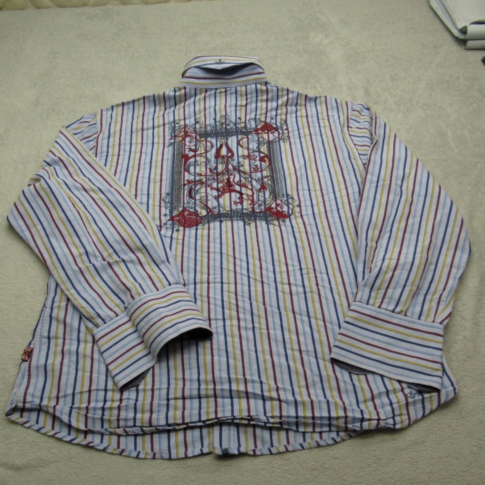 English Laundry English Laundry Shirt Men XL White Striped Egypt Pharoah Embroidered Embellished Size US XL / EU 56 / 4 - 4 Thumbnail